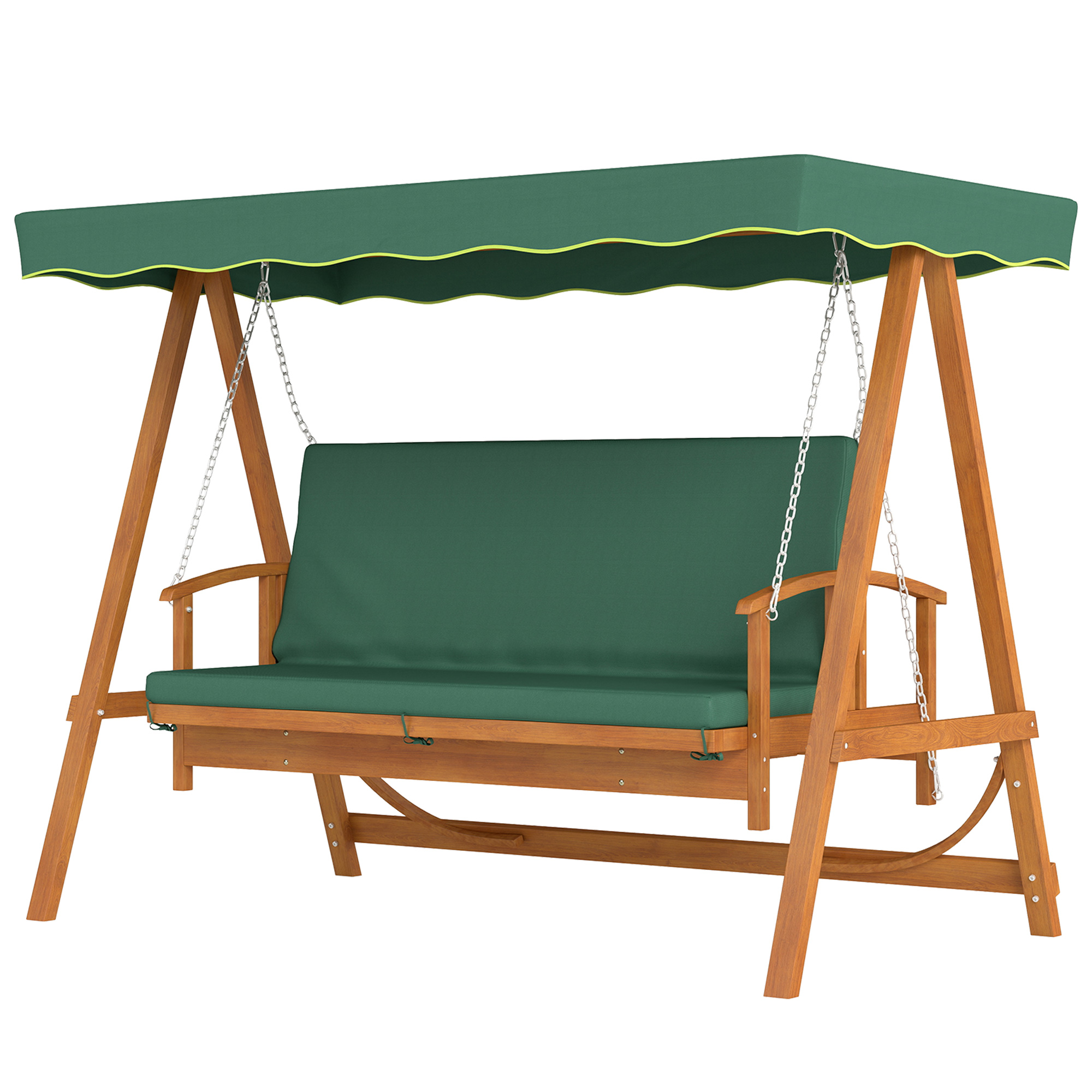 Outsunny 2 in 1 Hollywoodschaukel mit Liegefunktion, 3-Sitzer Gartenschaukel aus Holz, Holzschaukel mit Sonnendach Sitzauflage, Schaukelbank bis 330kg, für Garten, Terrasse, 236x130x181 cm, Dunkelgrün   Aosom