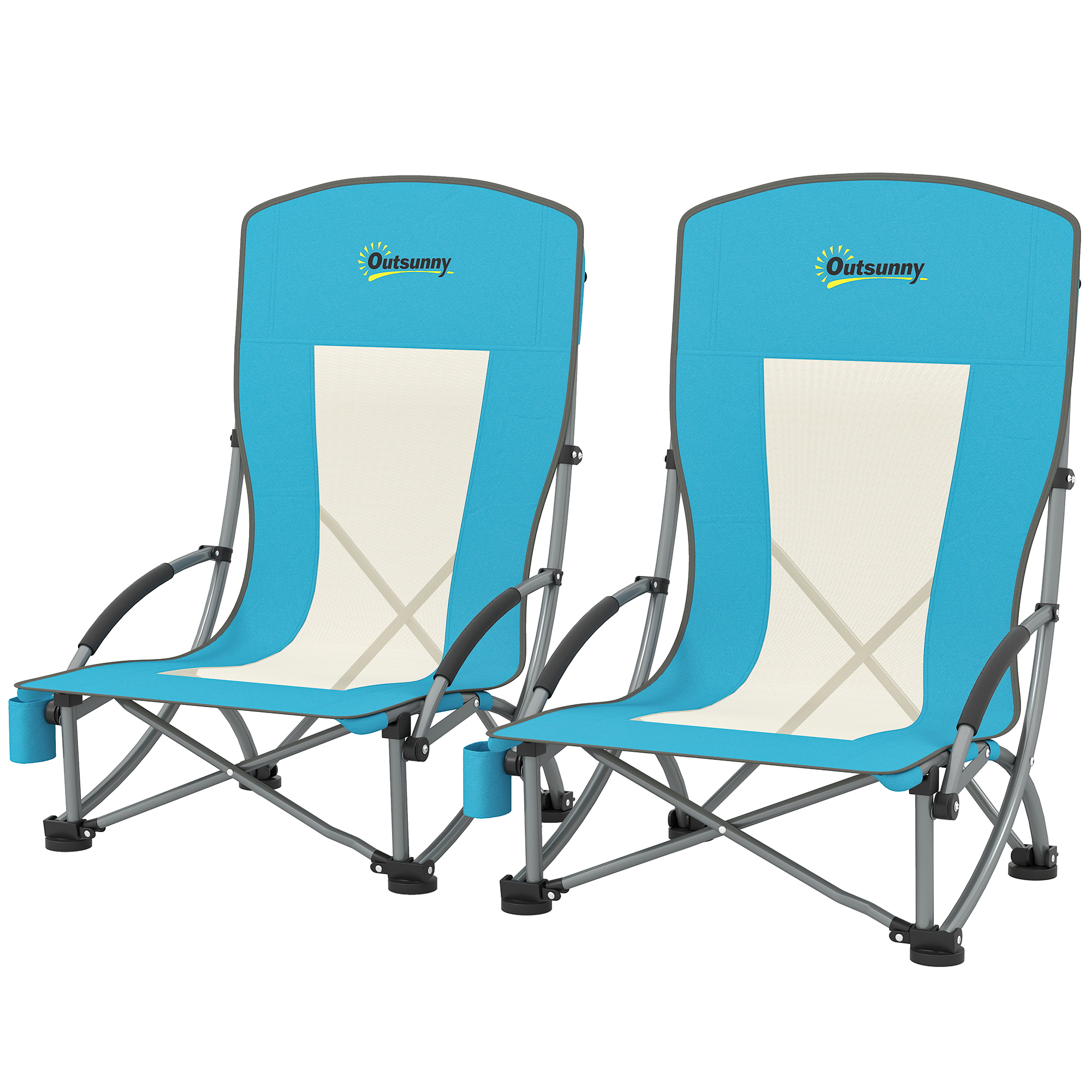 Outsunny 2er Set Campingstühle klappbar Campingstuhl mit Getränkehalter Netzrückenlehne Tragetasche Faltstuhl faltbar Anglerstuhl Outdoor Anglersessel bis 120 kg Gartenstuhl für Garten Strand Aosom