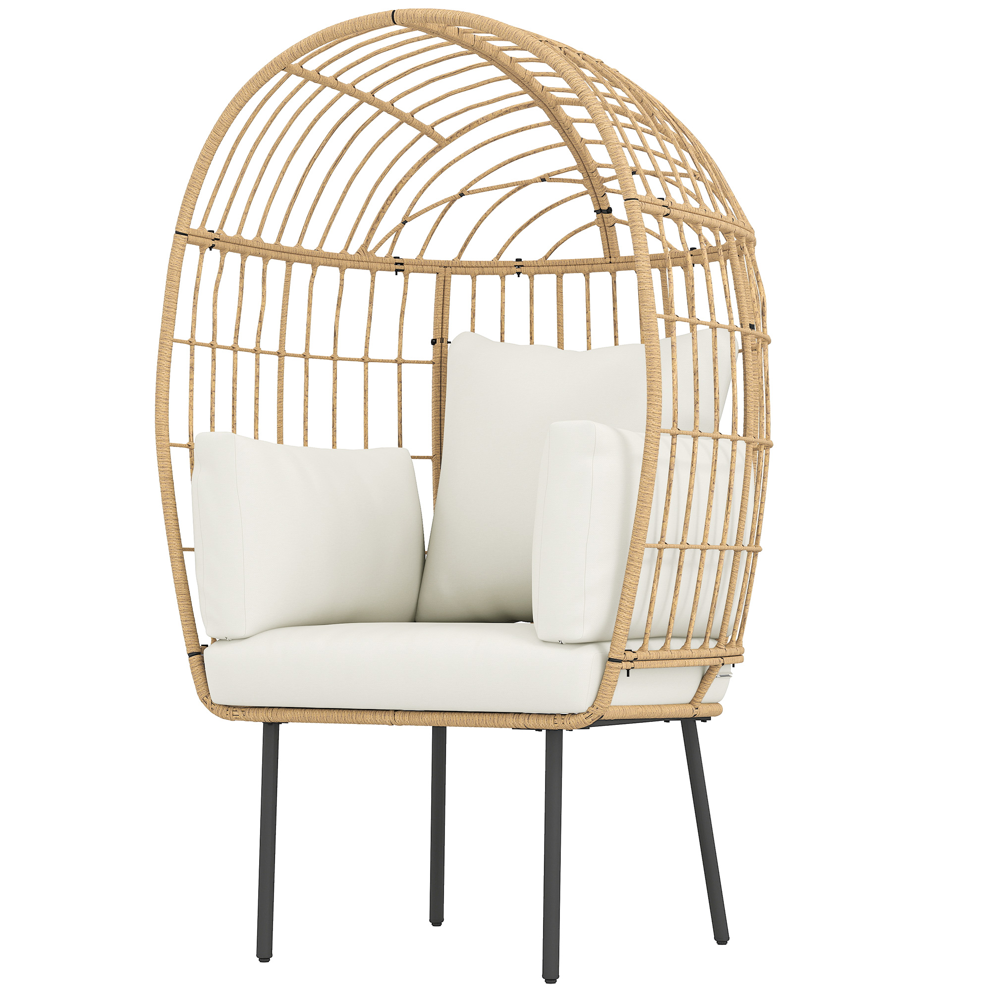 Outsunny Rattansessel Ei-Förmig mit abnehmbarem Kissen, Polster, übergroße Outdoor Sessel aus Rattan, Wetterfest Korbsessel Gartensessel Gartenstühle für Garten Balkon, Veranda, Terrasse Beige   Aosom
