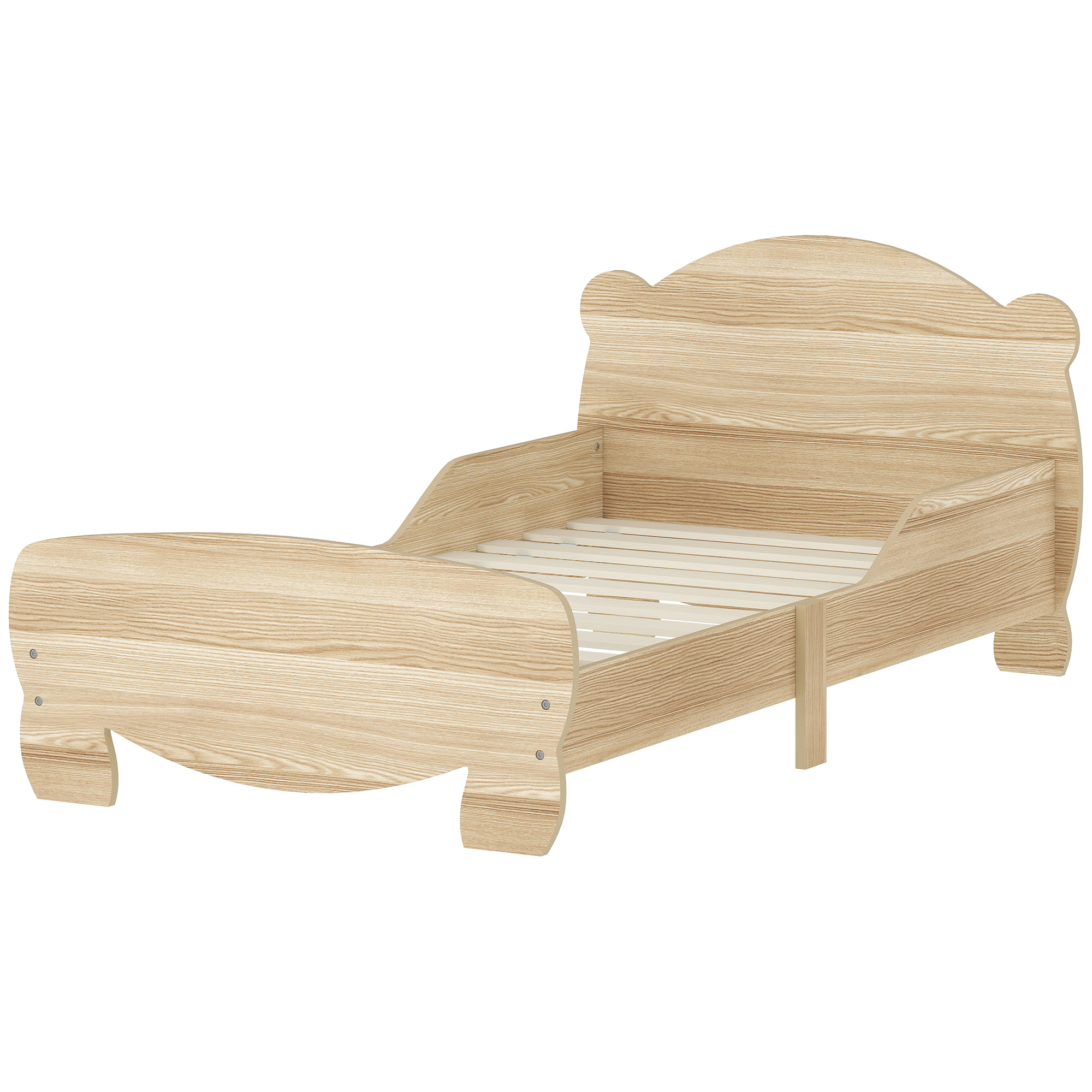 AIYAPLAY Kinderbett 143,5 x 80 cm Hausbett aus Massivholz Jugendbett mit Rausfallschutz, Spielbett bis 80 kg belastbar Einzelbett mit Bären-Design für Kinderzimmer Naturholz Aosom