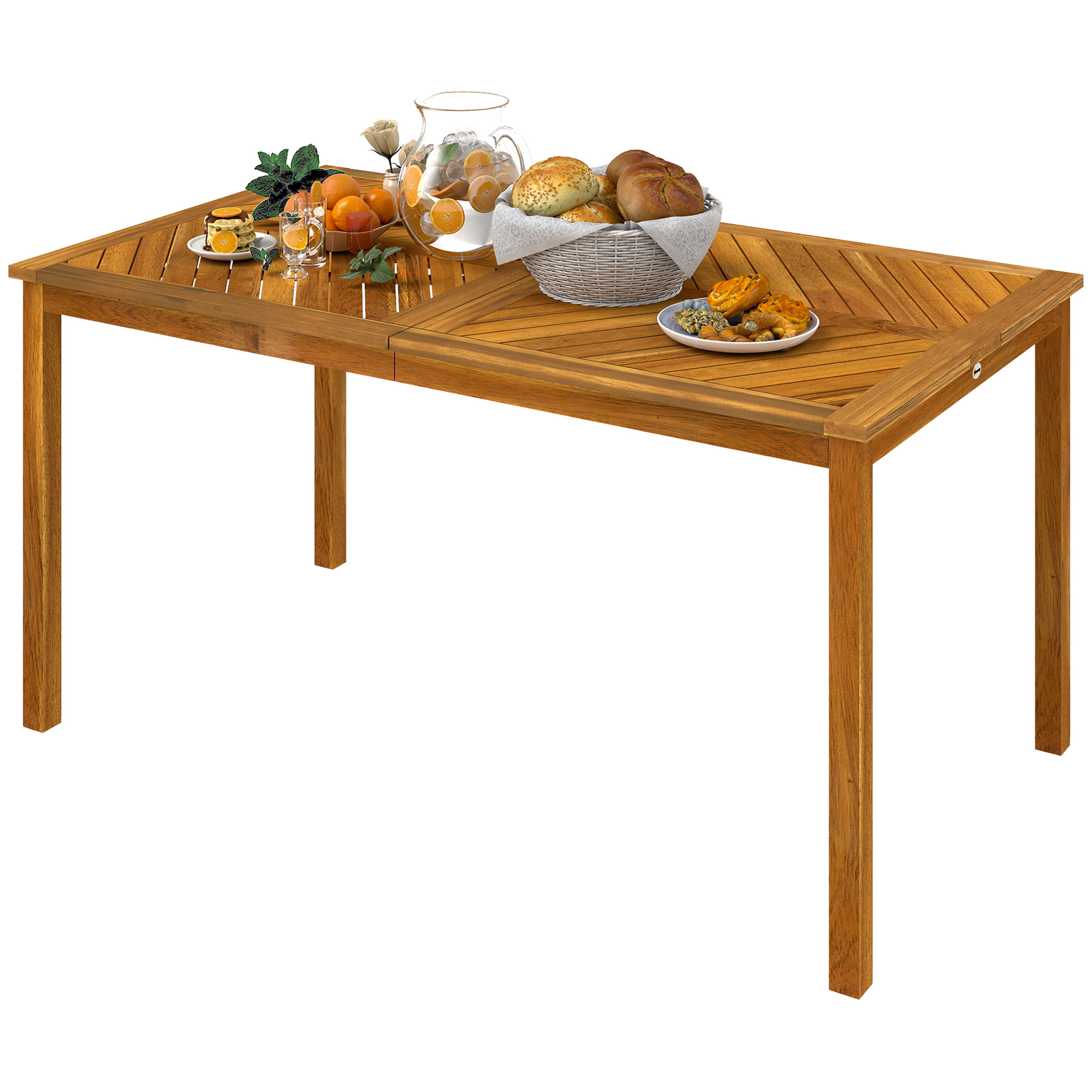 Outsunny Gartentisch klappbar 150x85cm, Wetterfest Balkontisch aus Holz, 6 Personen Klapptisch mit Schirmloch, Lamellendesign Esstisch Outdoor, Beistelltisch, Terrassentisch für Garten Balkon Teak   Aosom