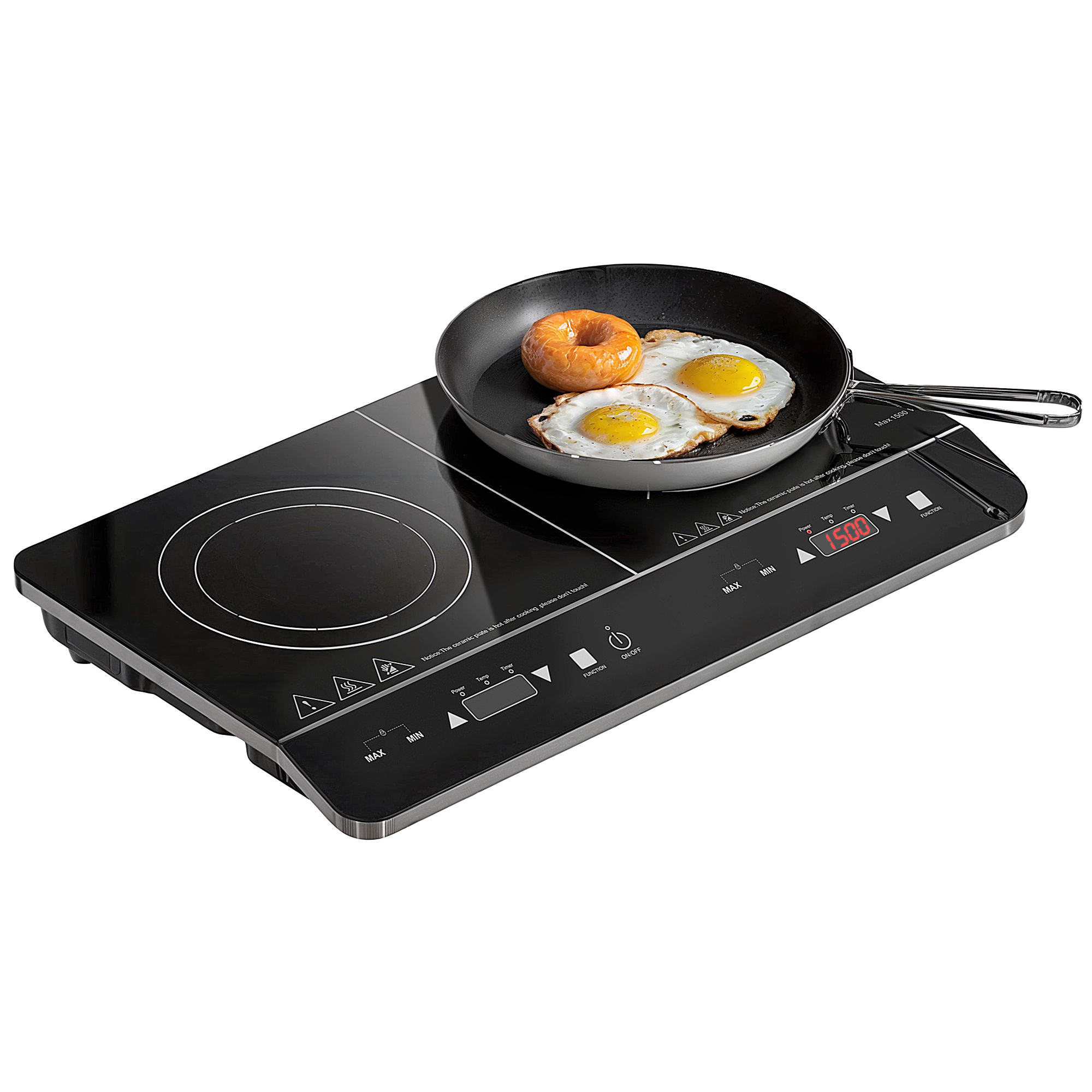 HOMCOM Induktionskochfeld Kochfeld 2 Platte Tragbar Induktionskochplatte mit 8 Leistungsstufen und 10 Temperaturstufen, 3500 W, Kindersicherung, Timer, Schwarz   Aosom