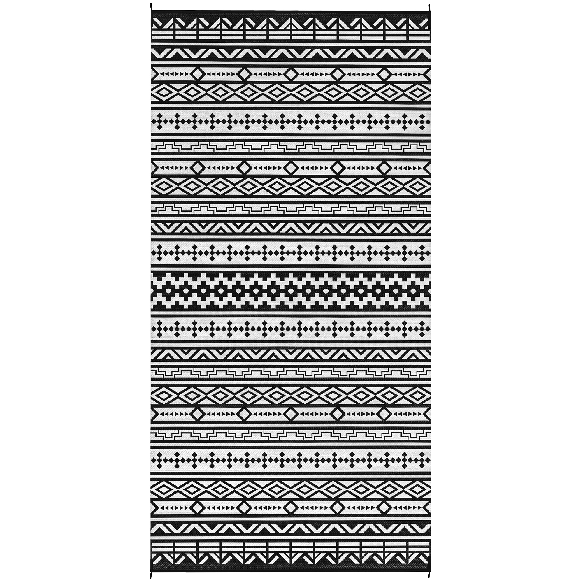 Outsunny Outdoor Teppich robuster Wetterfest Outdoorteppich, faltbar Carpet mit Boho-Style, Outdoor-Teppich für Wohnzimmer Balkon Garten Terrasse Bad Flur Küche, 548 x 274 cm Schwarz+Weiß   Aosom