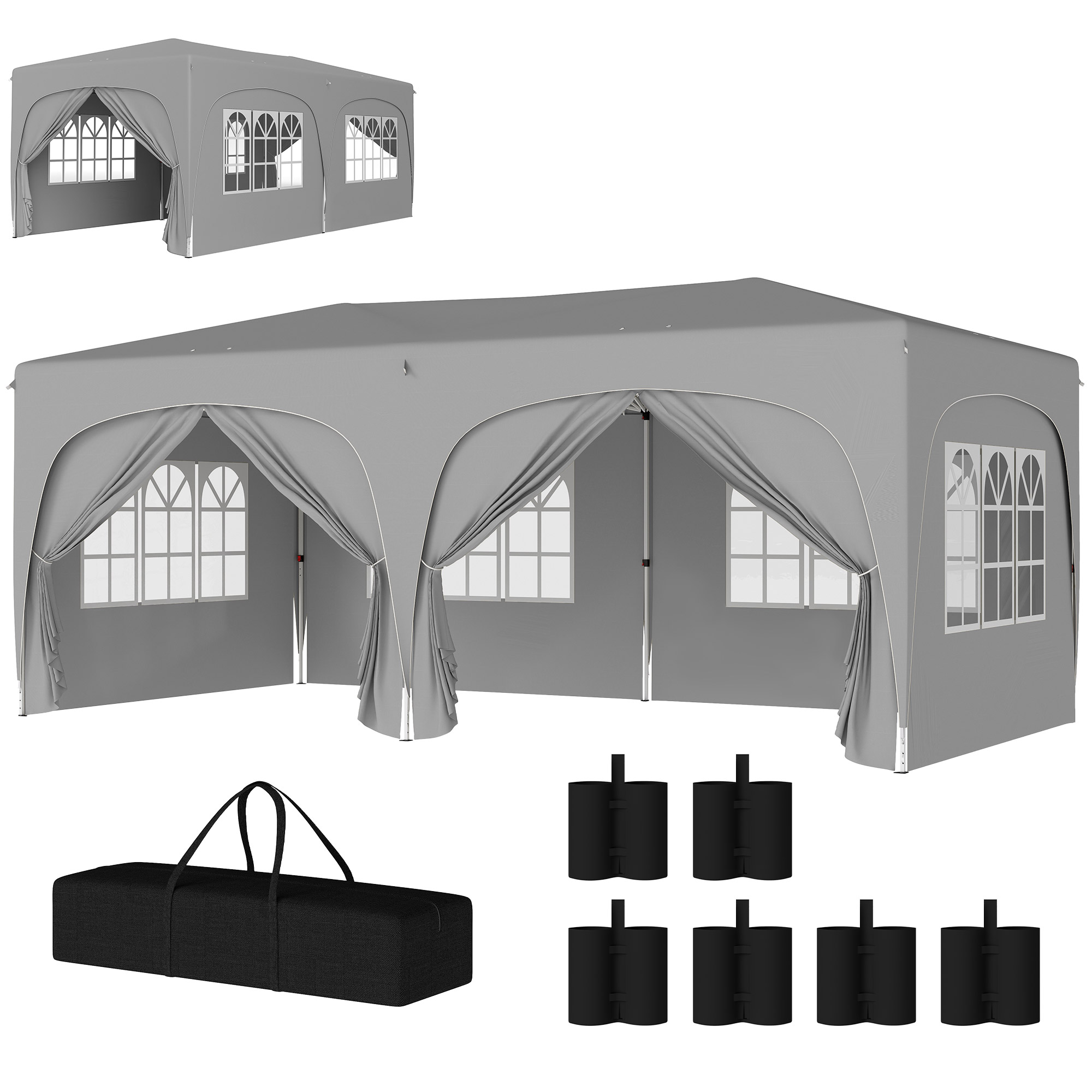 Outsunny Pavillon ca. 3x6m, wasserabweisend Stabil Winterfest Pop-up Faltpavillon, UV Schutz 50+, Faltbar Partyzelt Gartenzelt mit 6 Seitenteilen Tasche Gartenpavillon für Camping Garten, Hellgrau   Aosom