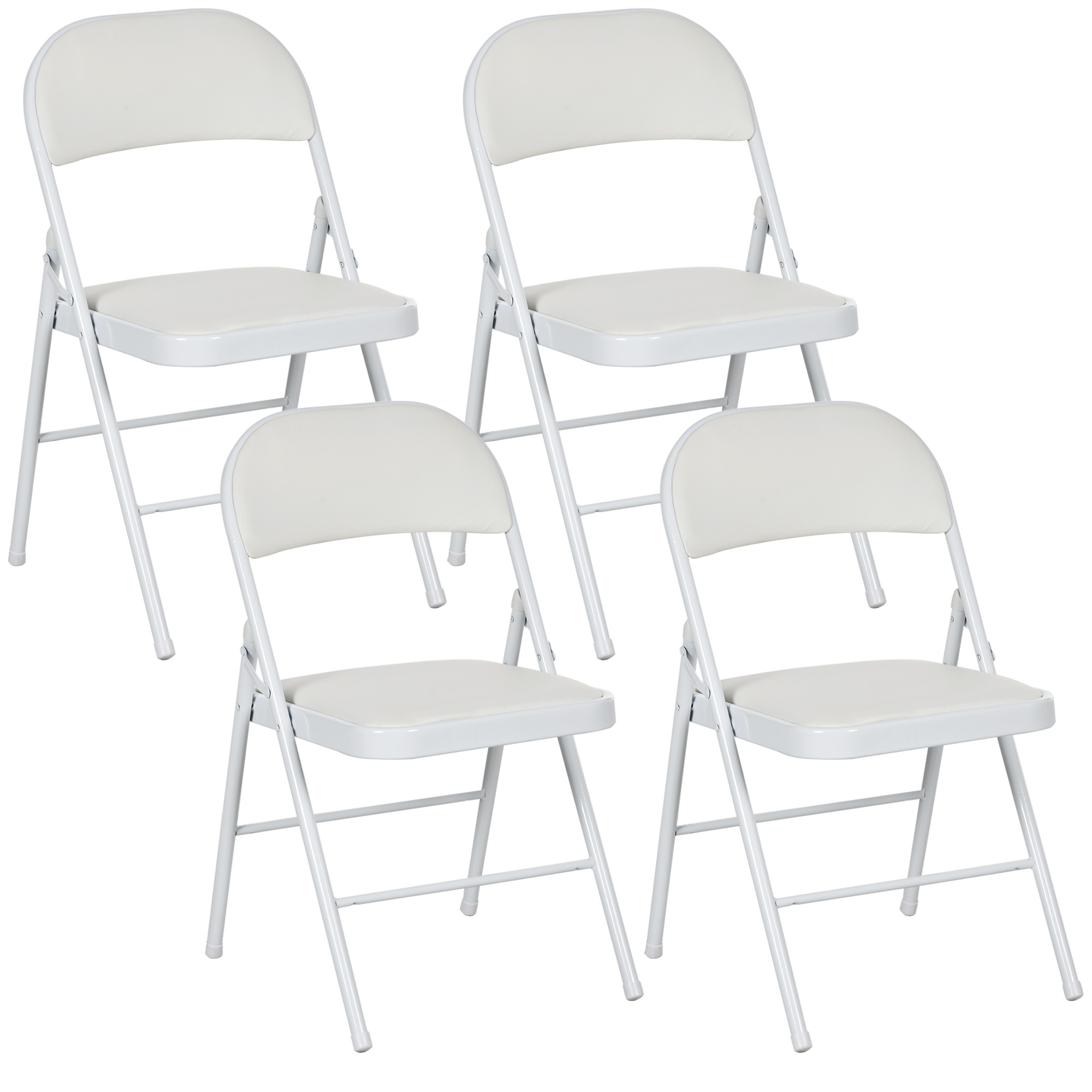 HOMCOM 4er-Set Klappstühle, Tragbare Bürostuhl mit Kissen, Kunstleder, Stahlbeine, Faltstuhl für Büro Empfang Wartezimmer, Weiß   Aosom
