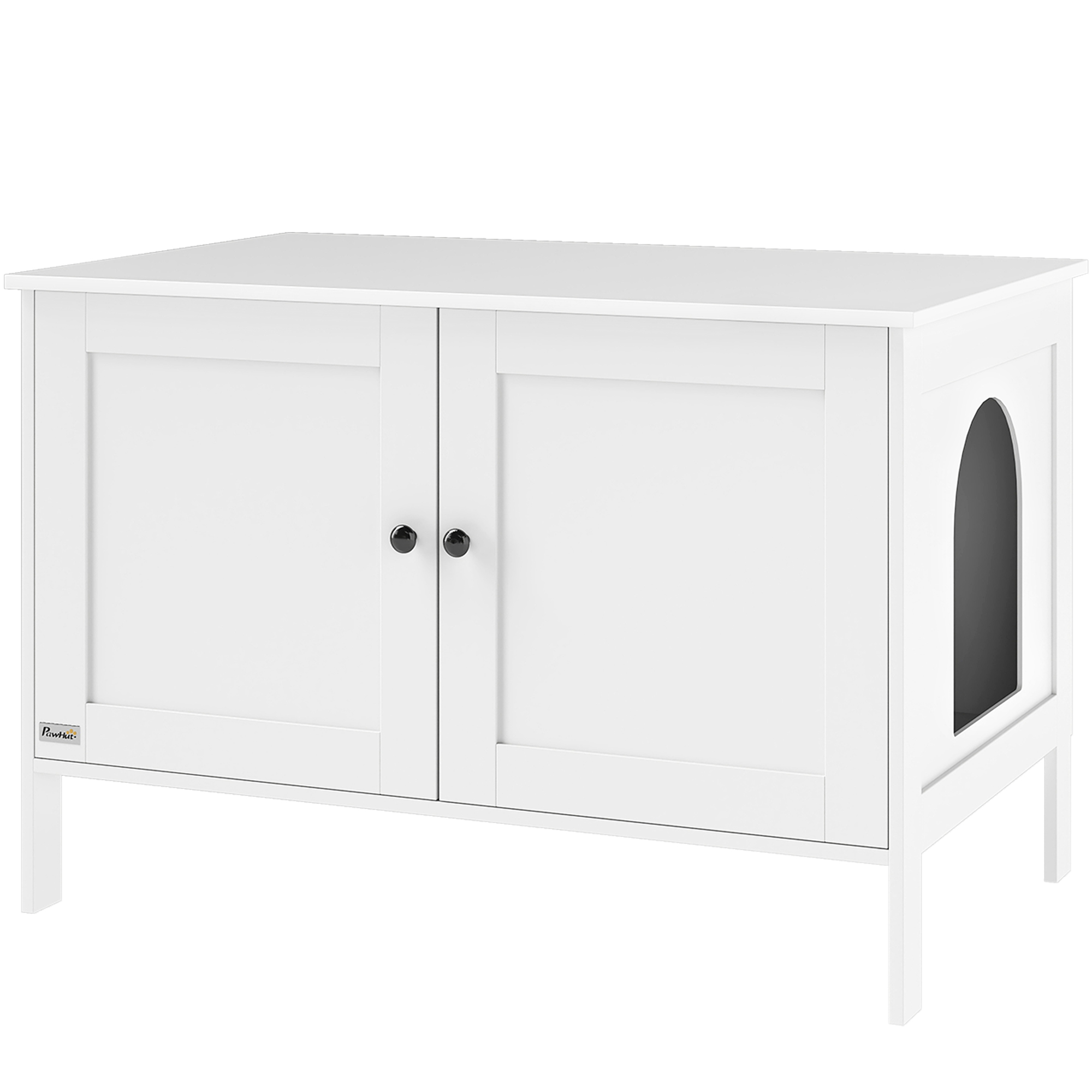 PawHut Katzenklo-Schrank Katzenhaus mit Tür Trennwand Katzentoilette Katzenschrank für große Katzen Beistelltisch Katzenhöhle 80 x 51 x 54 cm Weiß Aosom