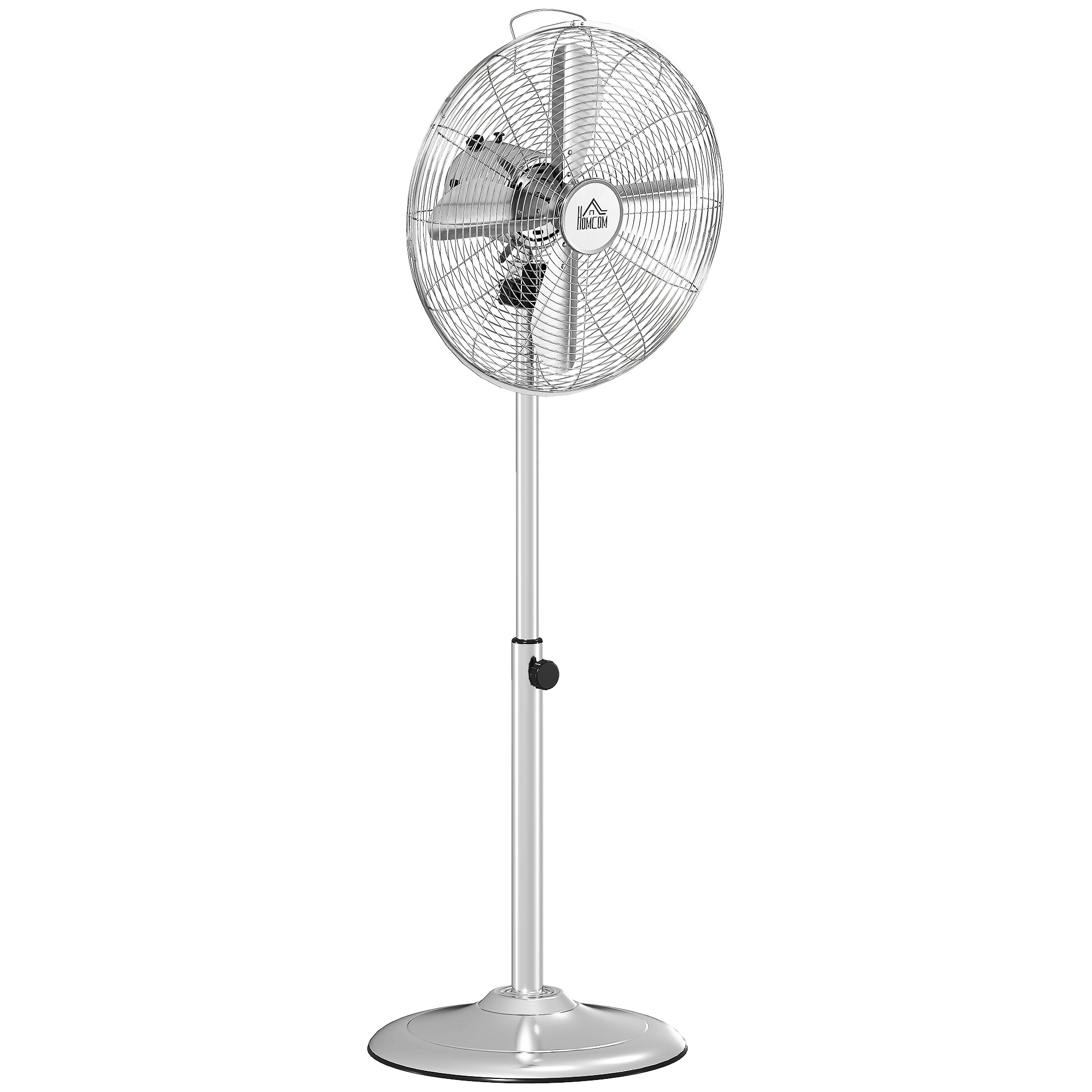HOMCOM Standventilator 120cm höhenverstellbar 3 Geschwindigkeitsstufen verstellbarer Neigungswinkel aus Stahl in Silber Aosom.de