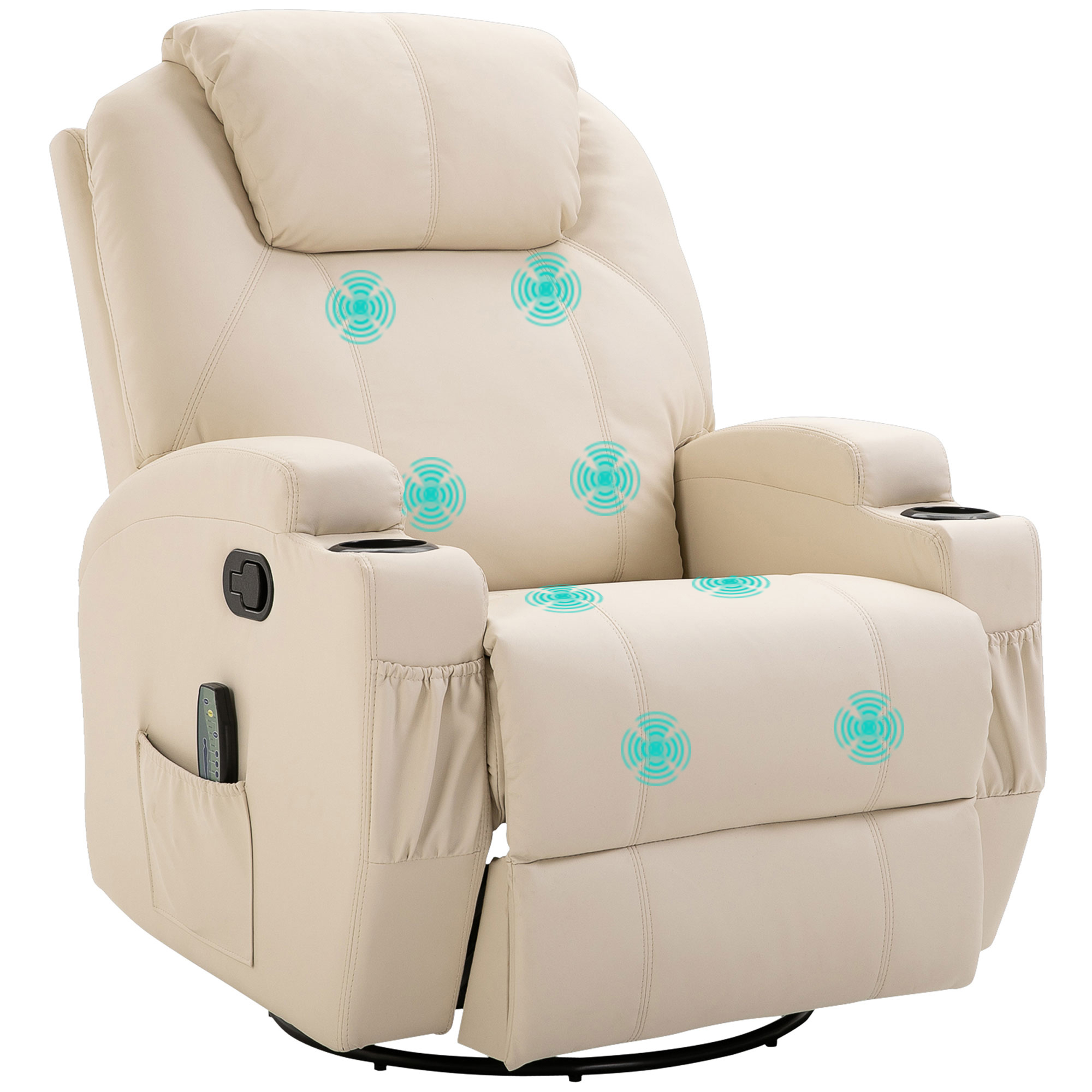 HOMCOM Relaxsessel mit Liegefunktion, Massagesessel elektrisch, 5 Massage-Modi, Kunstleder, Cremeweiß, 84x92x109cm Aosom