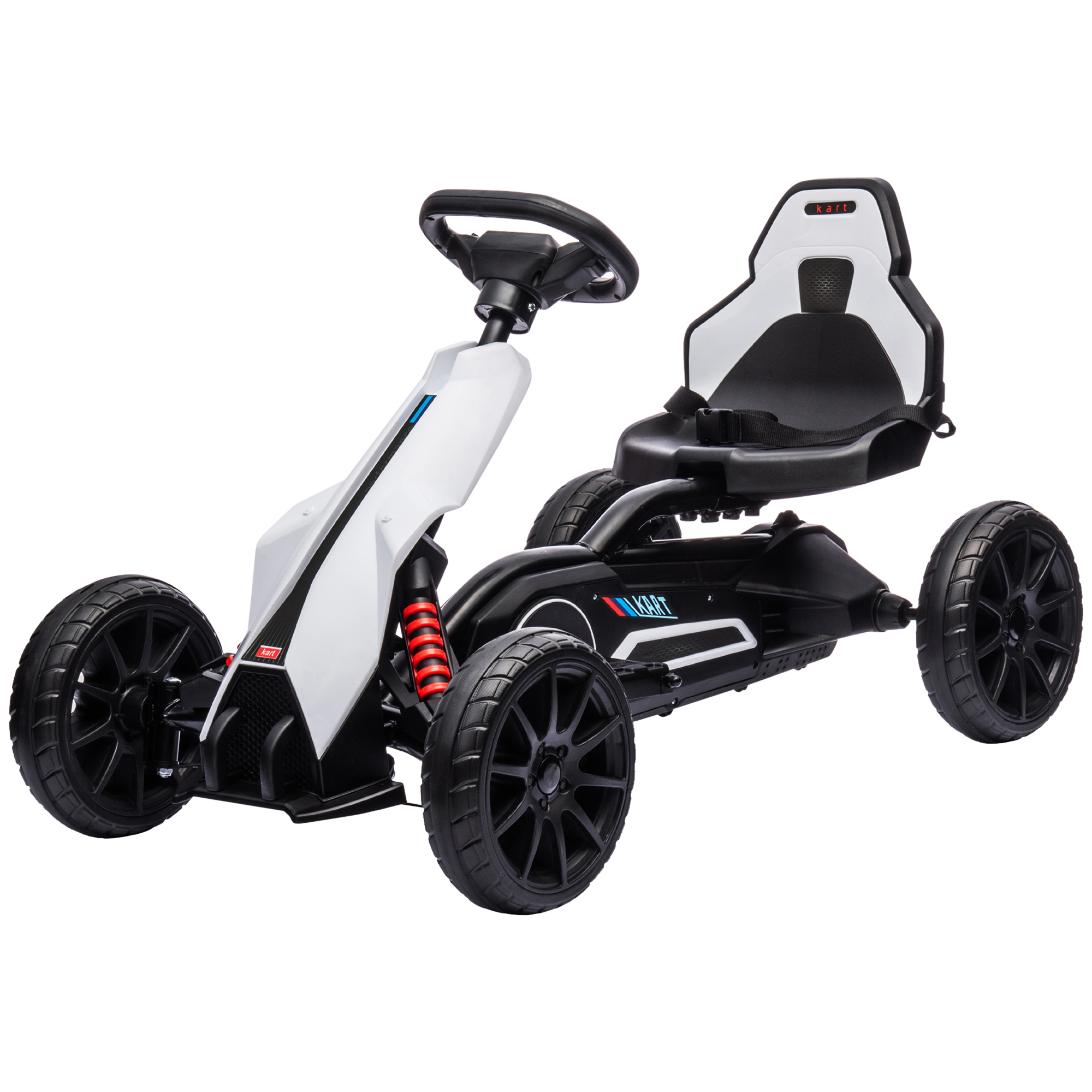 HOMCOM Kinder Elektro Gokart 12 V 3-5km/h Drift Kart mit 2-Fach verstellbarem Modus, Sicherheitsgurt, Lenkrad, Go Kart Kinderfahrzeug für 3-8 Jahre Kinder, Weiß   Aosom