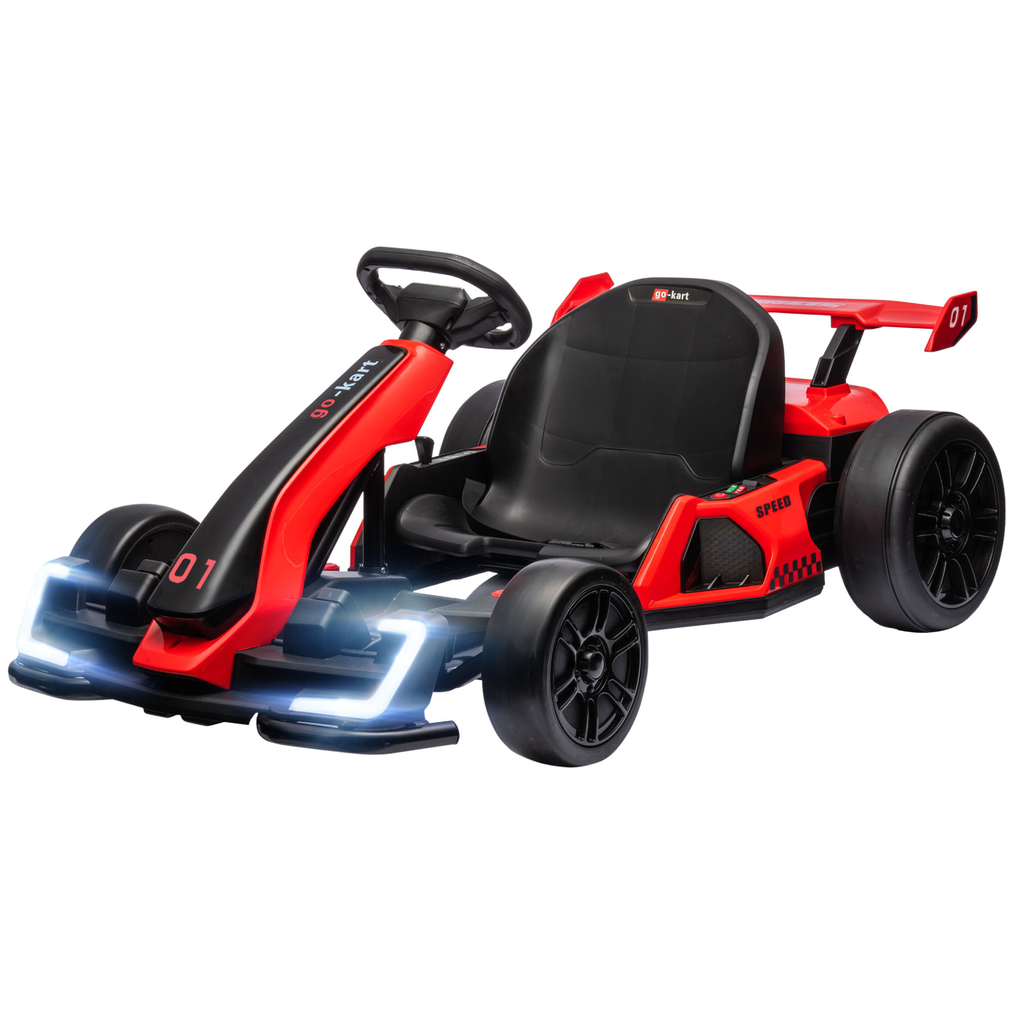 HOMCOM Kinder Elektro Gokart 24 V 6-12km/h Drift Kart mit Driftmodus, Langsamem Start, 3-Fach verstellbarem Sitz Go Kart mit Anzeige Musik, Sicherheitsgurt Kinderfahrzeug für 6-12 Jahre Kinder Rot Aosom