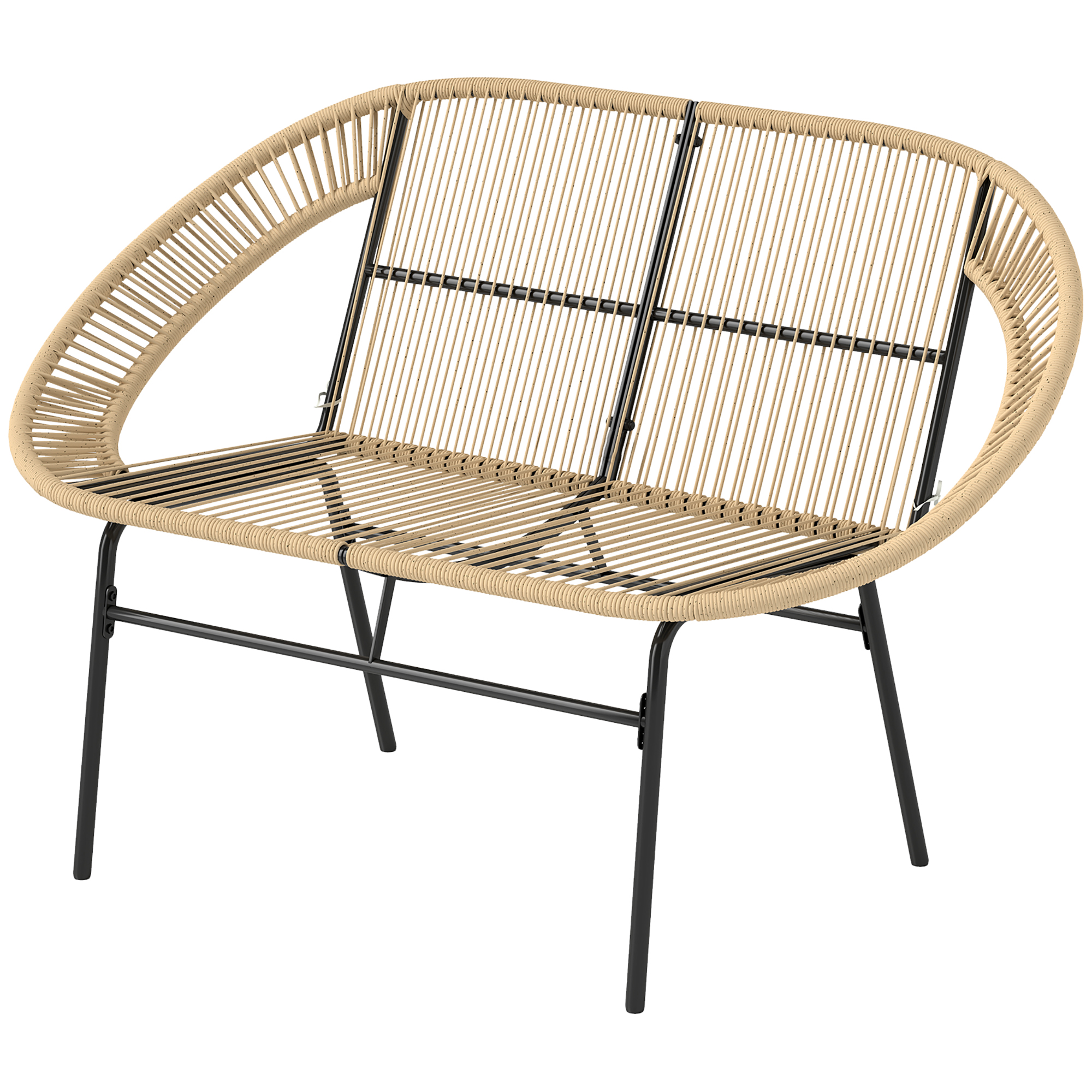 Outsunny 2-Sitzer Gartenbank Polyrattan, wetterfest Sitzbank im Rattanflecht-Design, UV-Beständig Gartenmöbel mit Rückenlehnen, Parkbank 260kg belastbar, für Balkon Terrasse, Garten 126x72x83cm, Khaki   Aosom