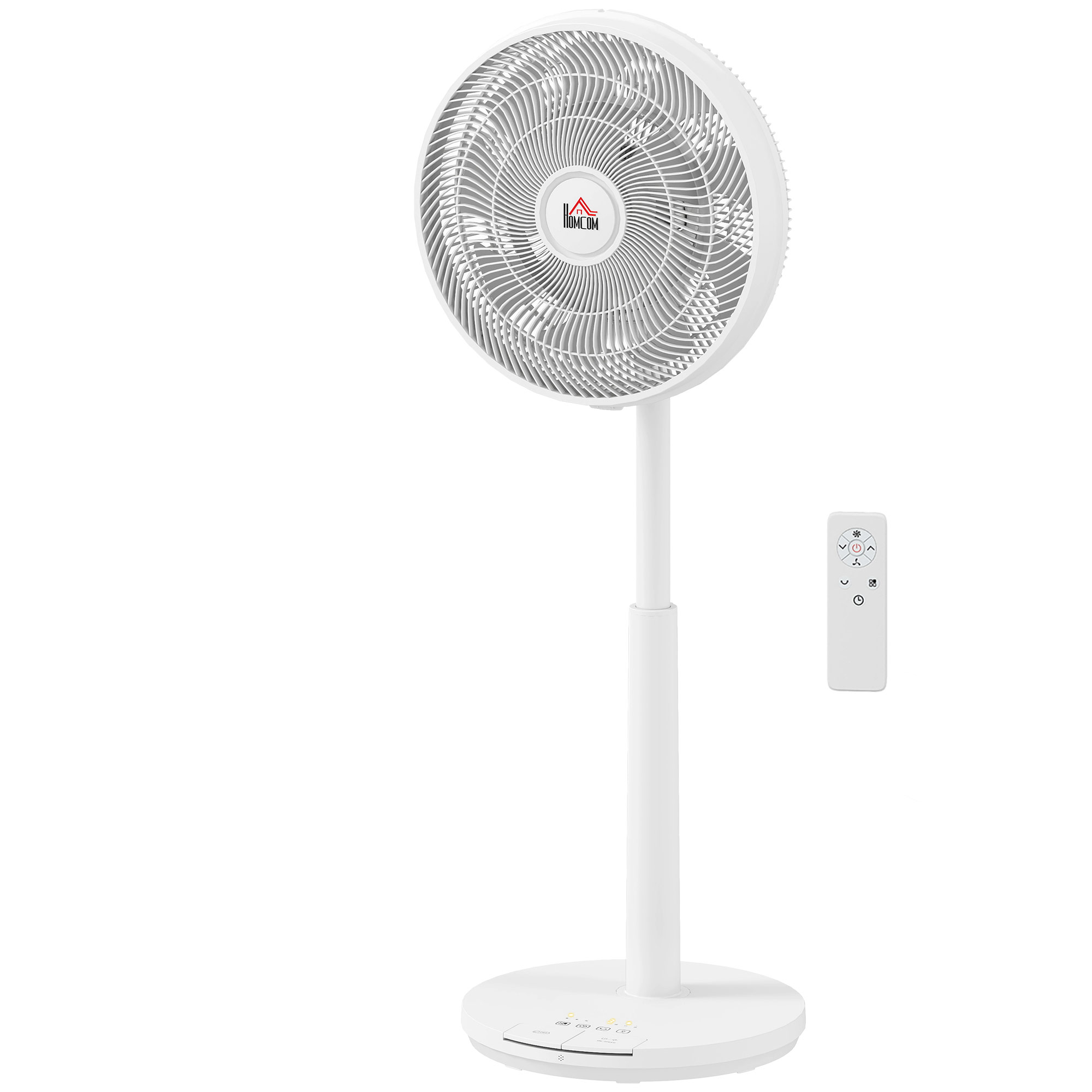 HOMCOM Standventilator leise mit Fernbedienung, Ventilator mit 12 Geschwindigkeitsstufen, Timer, Neigung & Oszillation einstellbar, Schlafmodi, Weiß   Aosom