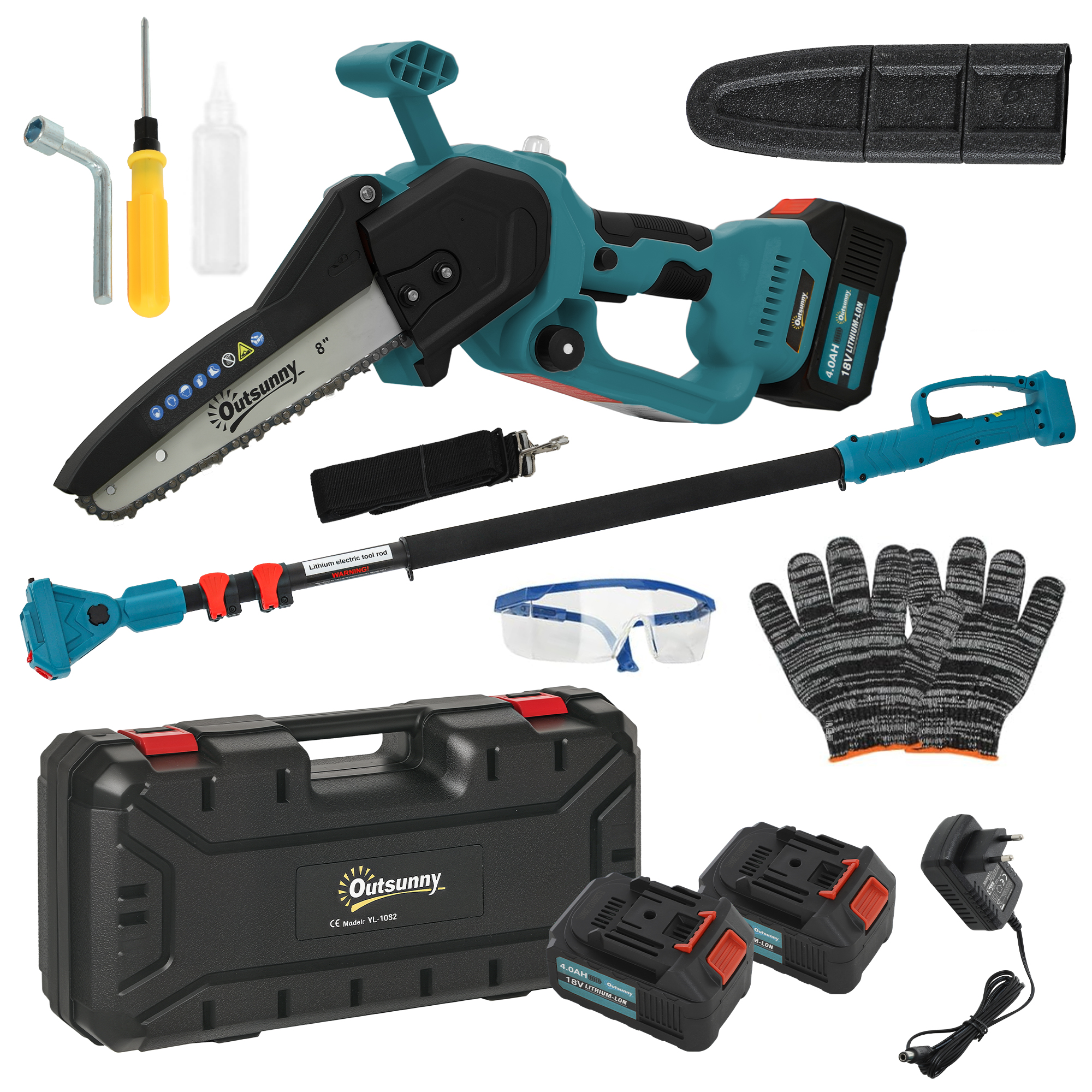 Outsunny 2-in-1 Mini Kettensäge 580W mit Akku 8000mAh Sicherheitsverriegelung 8 Zoll Handkettensäge Elektro Motorsäge für Gartenscheren Astschere Holzschneidenz   Aosom
