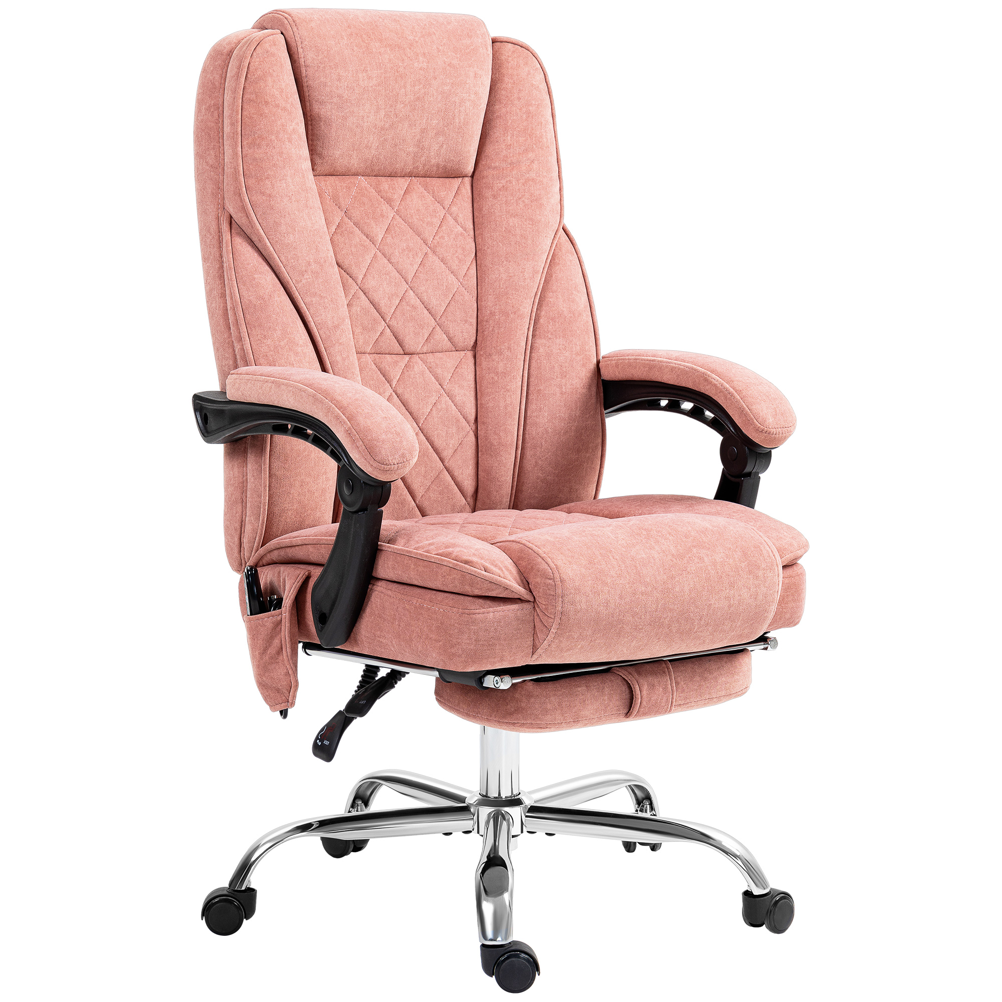 Vinsetto Bürostuhl mit Vibrtationsmassage, Ergonomischer Schreibtischstuhl mit Liegefunktion, Heizung, Höhenverstellbarer Drehstuhl mit Fußstütze, Fernbedienung, Seitentasche, Rosa Aosom