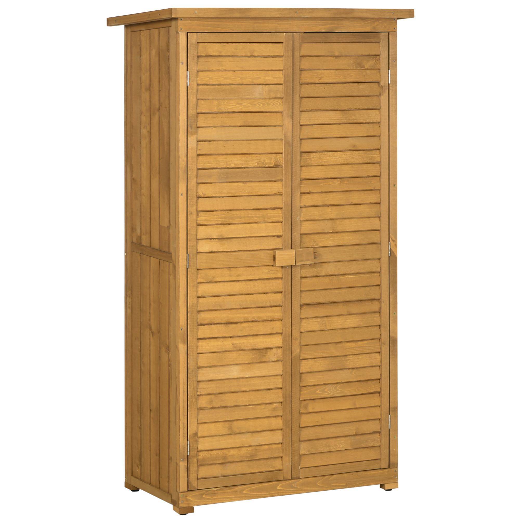 Outsunny Gartenschrank Holz Geräteschuppen Geräteschrank Werkzeugschrank Gartenhaus Holzhütte Pultdach Lamellentüren Tannenholz 87 x 46,5 x 160 cm   Aosom