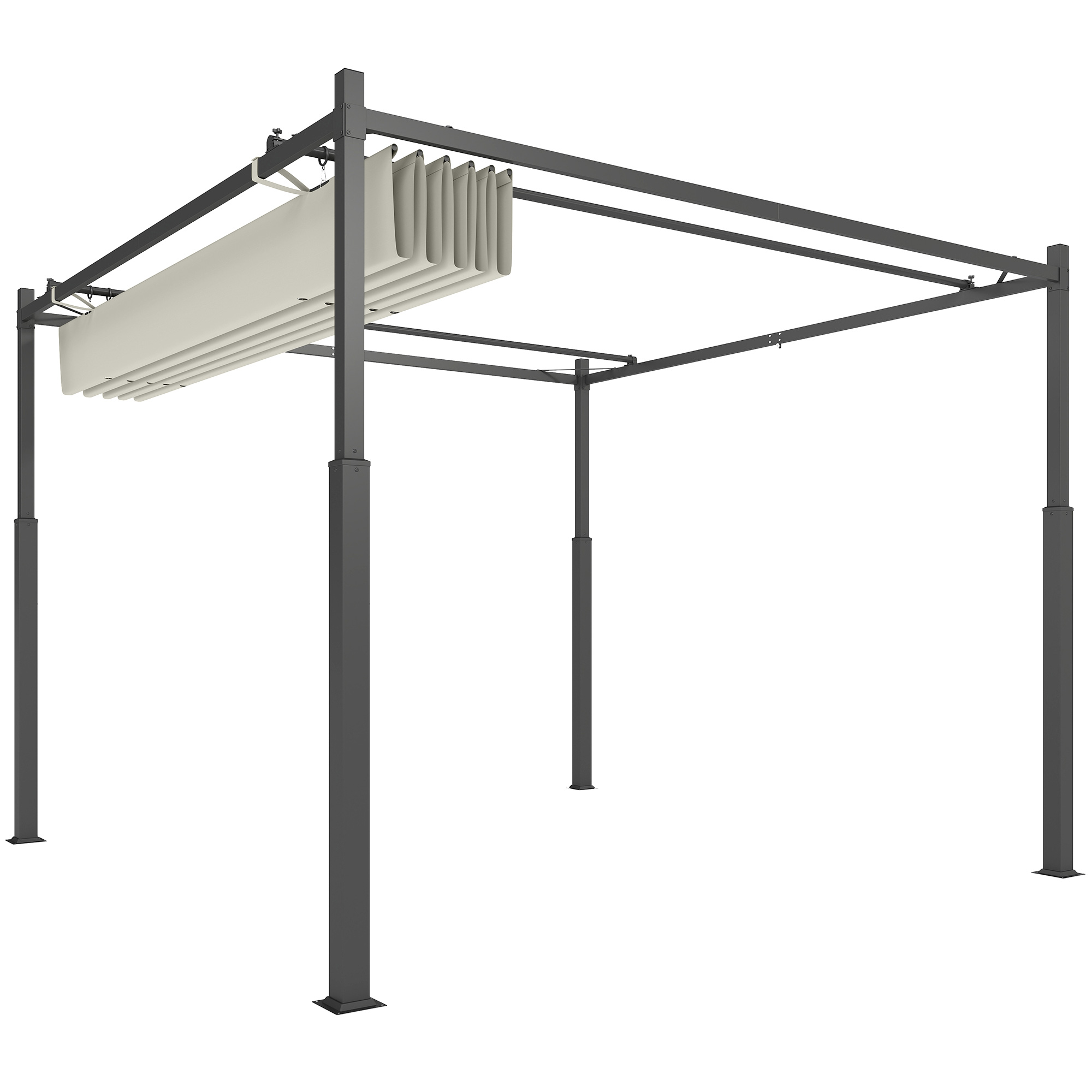 Outsunny Pergola ca. 3x3m Garten Pavillon, Terrassendachung aus Metall, Gartenpavillon mit verstellbares Dach, Freistehend, UV Schutz 30+, für Terrasse und Garten, Cremeweiß   Aosom