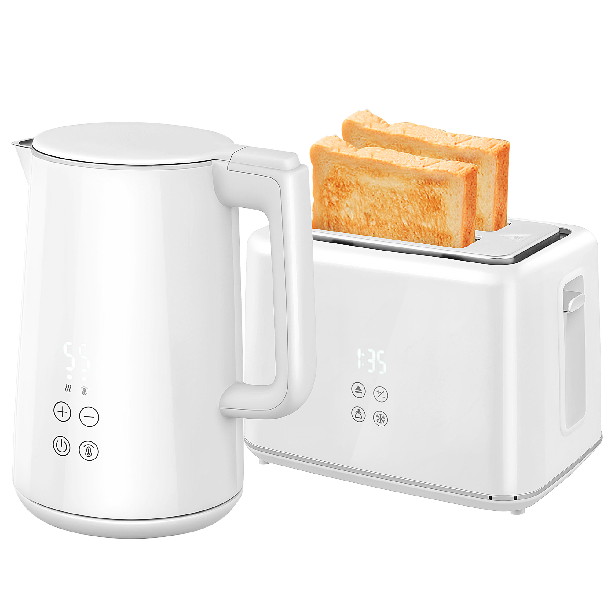 HOMCOM Wasserkocher Toaster Set 1,5L Wasserkocher 2 Toastscheiben 2200W Frühstücksset mit 7 Bräunungsstufen, Auftau- & Aufwärmfunktion, automatischer Abschaltung und LED-Anzeige, Weiß   Aosom