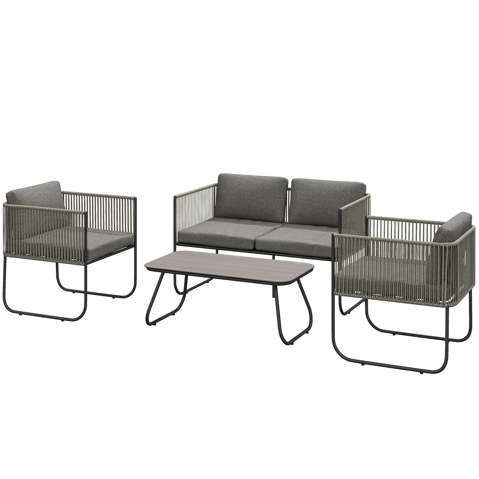 Outsunny Gartenmöbel Set aus Polyrattan Lounge-Set mit Sofa Sessel Tisch Kissen wetterfest Sitzgruppe für 4 Personen Balkonmöbel Set Gartenlounge Terrassenmöbel für Garten Balkon Braun+Dunkelgrau   Aosom