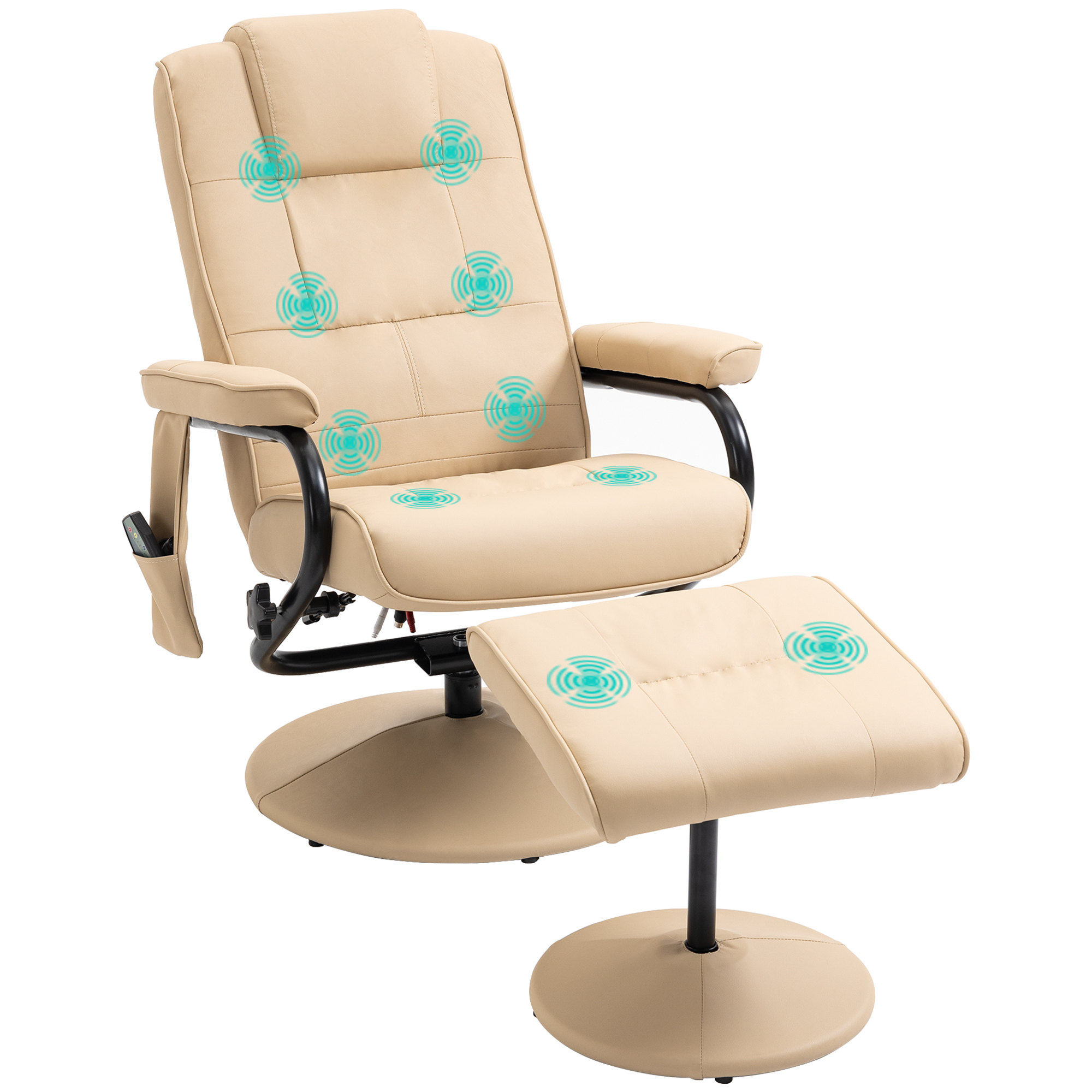 HOMCOM Relaxliege mit Liegefunktion, Massagesessel, Fernsehsessel, TV Sessel mit Massagefunktion, Hocker, Kunstleder, Cremeweiß, 77x84x95cm  Aosom