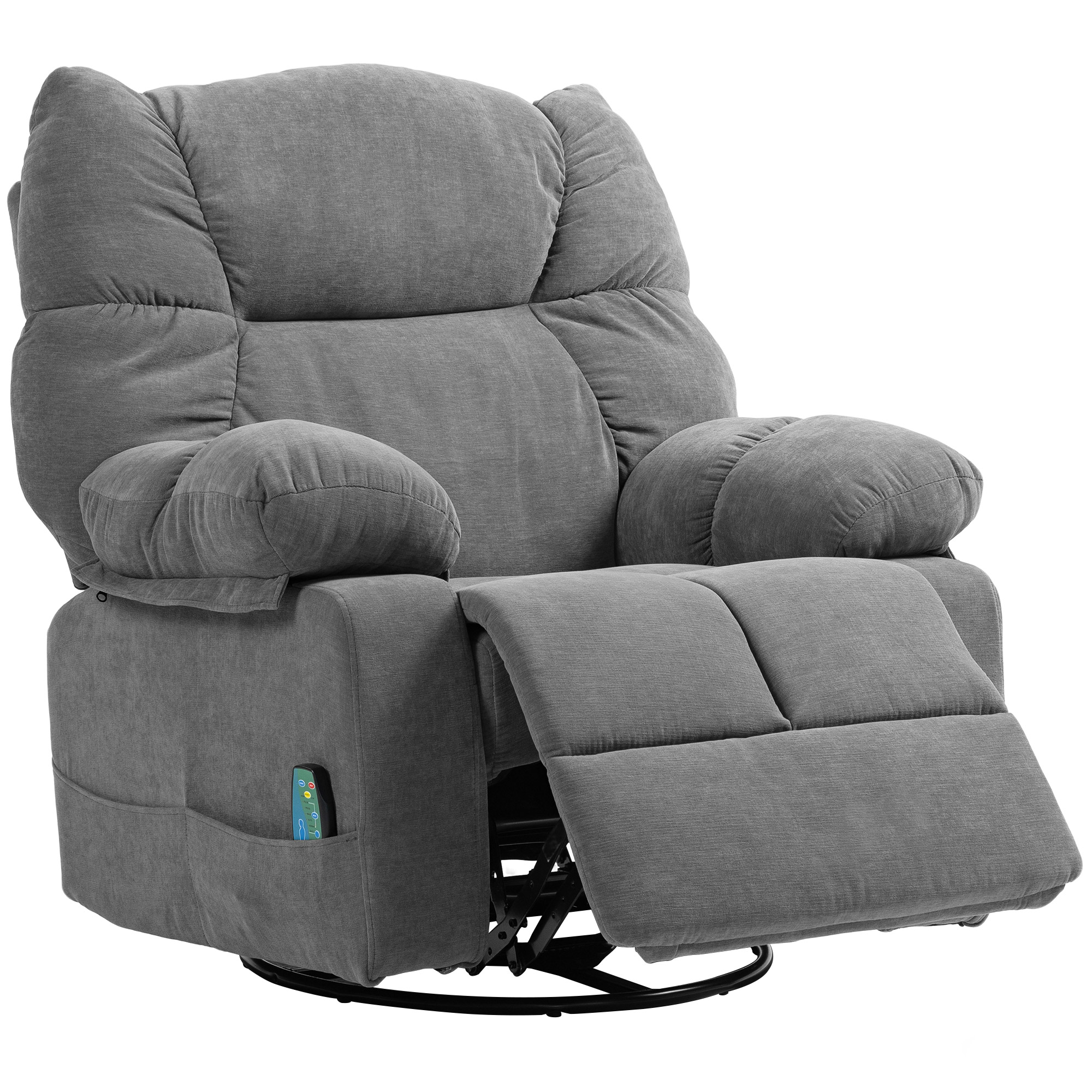 HOMCOM Relaxsessel Massagesessel Fernsehsessel mit Liegefunktion, Wärmefunktion, Schaukelfunktion, Drehbar TV Sessel mit Fußteil, Seitentasche Fernbedienung für Wohnzimmer, Dunkelgrau Aosom