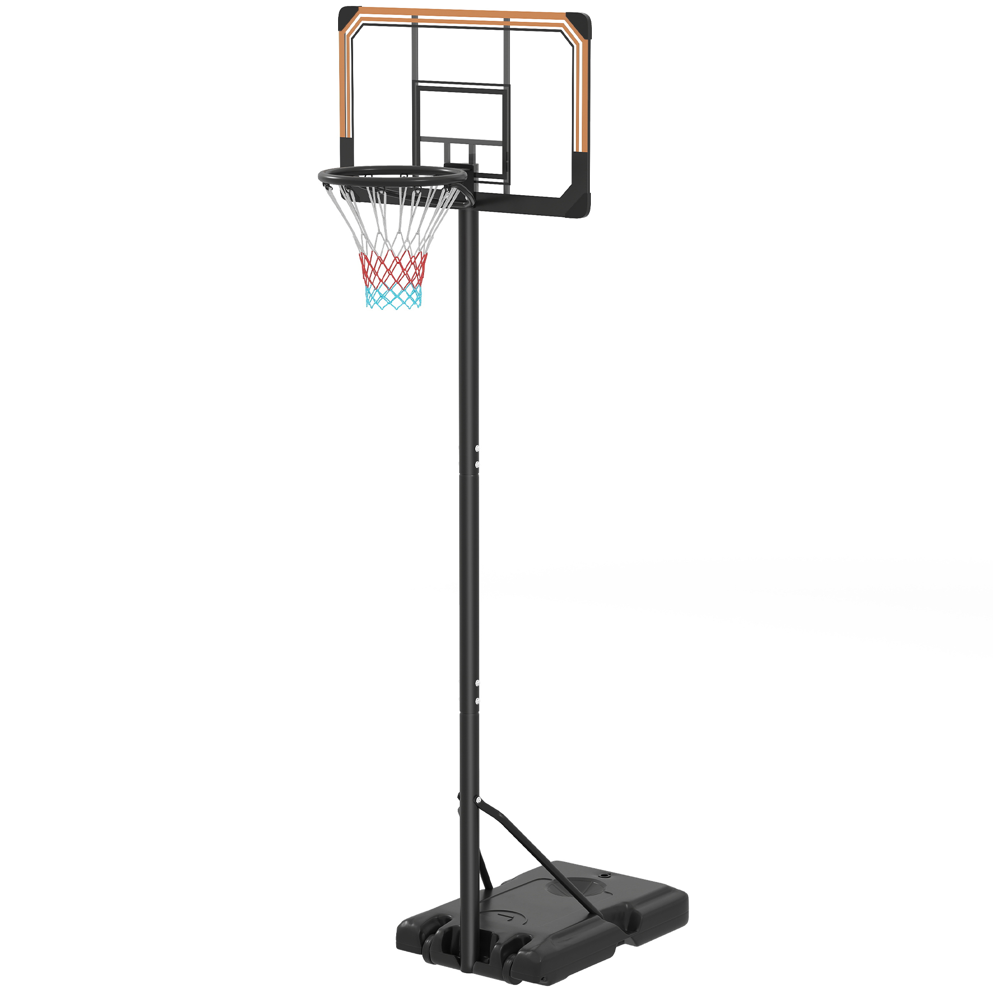 SPORTNOW Basketballkorb Outdoor mit Ständer, 182-213 cm höhenverstellbar Basketballständer mit Rollen, Basketballanlage Standfuß, für Indoor, Outdoor, Stahl, Schwarz   Aosom