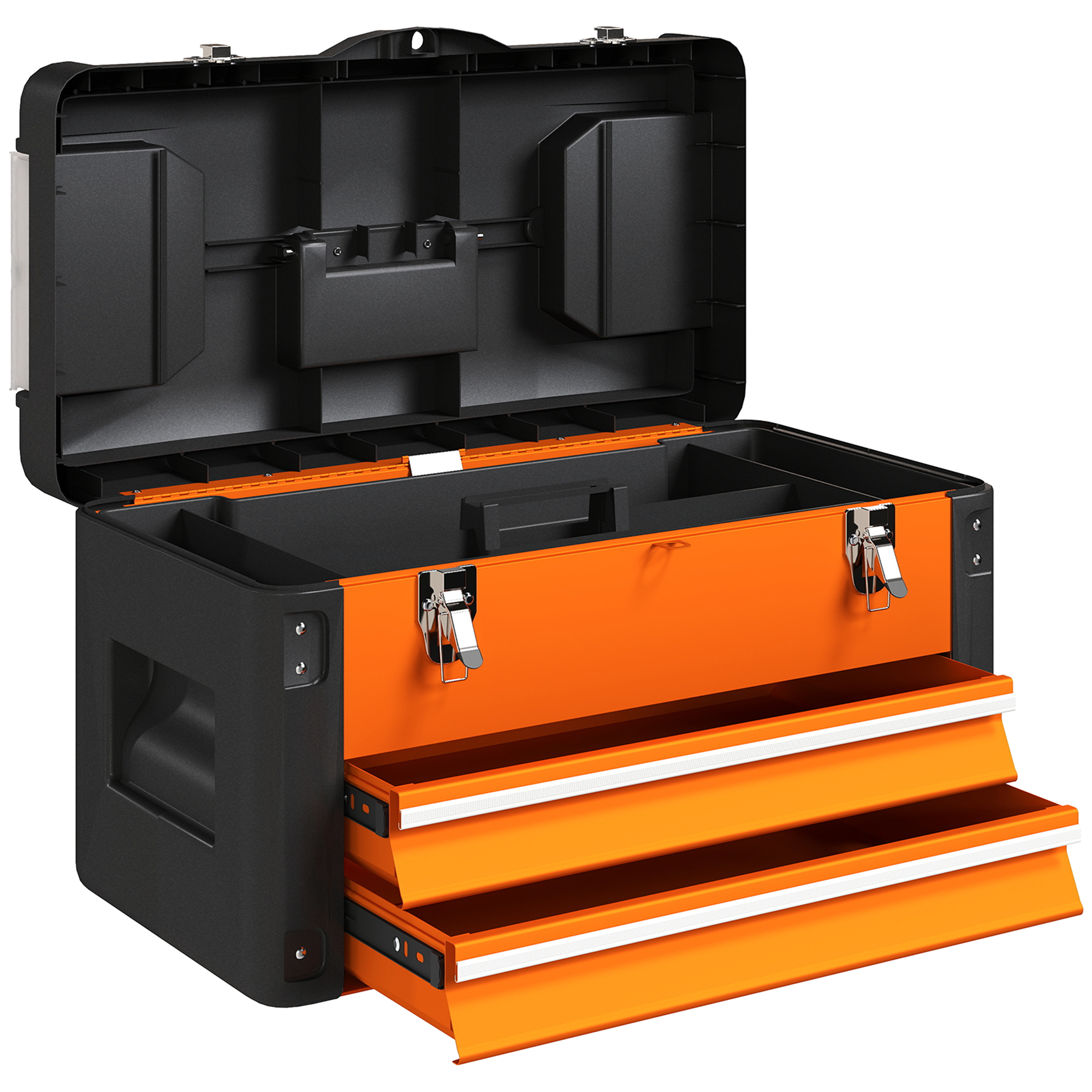 HOMCOM Werkzeugkiste leer, 49,7 x 25,3 x 28,9 cm Werkzeugkasten mit Schublade, Mini-Box, oberes Staufach, Handgriff, Werkzeugkoffer aus Stahl, Orange   Aosom