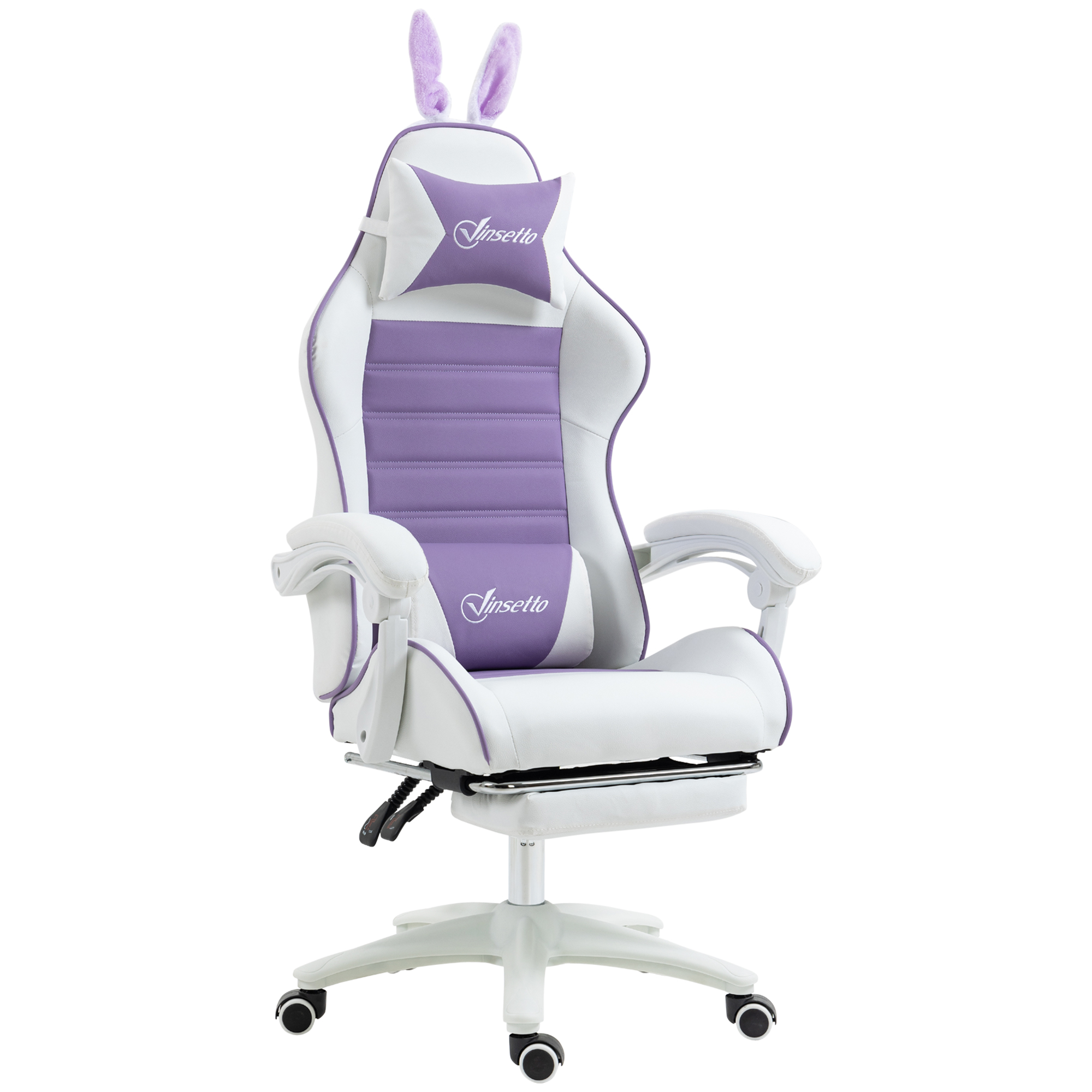 Vinsetto Gaming Stuhl Ergonomischer Gamer Stuhl mit Lendenwirbelstütze, Fußstütze, Gaming Sessel mit Hasenohren, Kopfkissen, Bürostuhl mit Verstellbare Rückenlehne Liegefunktion Violett   Aosom
