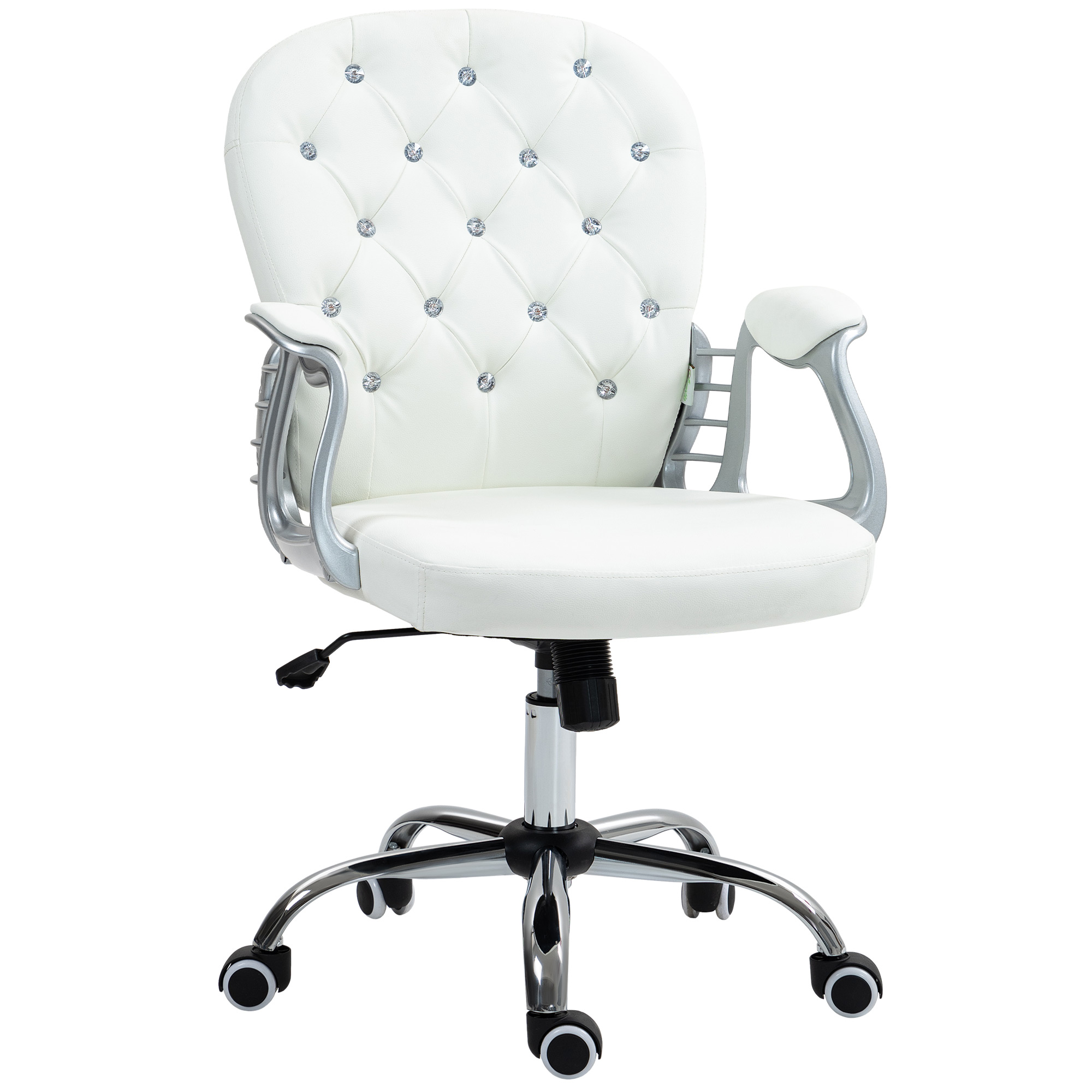 Vinsetto Bürostuhl, Ergonomisch Schreibtischstuhl mit Armlehne, Gepolsterter Rückenlehne, Höhenverstellbar Computerstuhl mit Kunstleder-Optik, Drehstuhl für Home Office, Weiß   Aosom