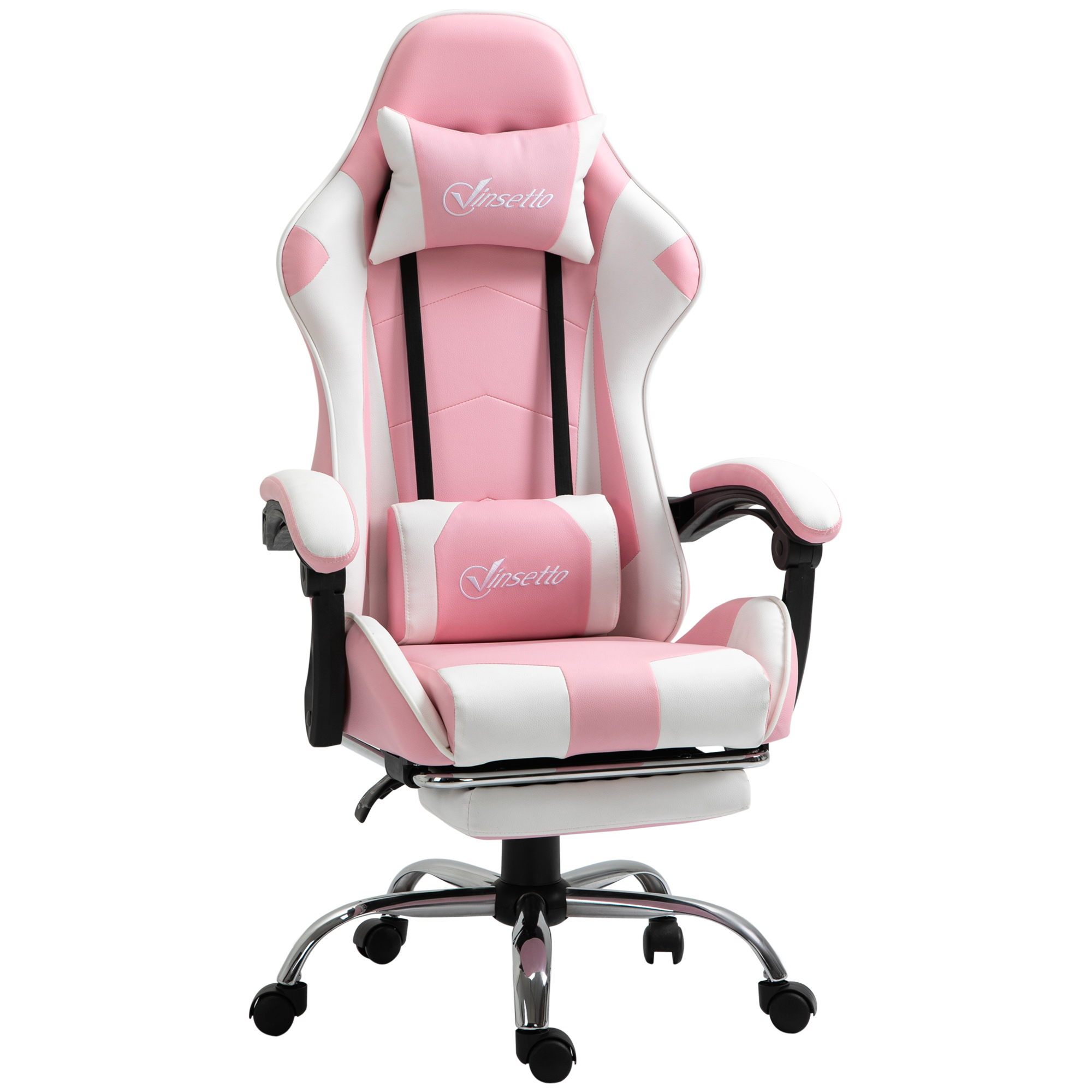 Vinsetto Gamingstuhl Computerstuhl Ergonomischer Bürostuhl mit Kopfstütze Lendenkissen höhenverstellbar 360°drehbar Rosa+Weiß   Aosom