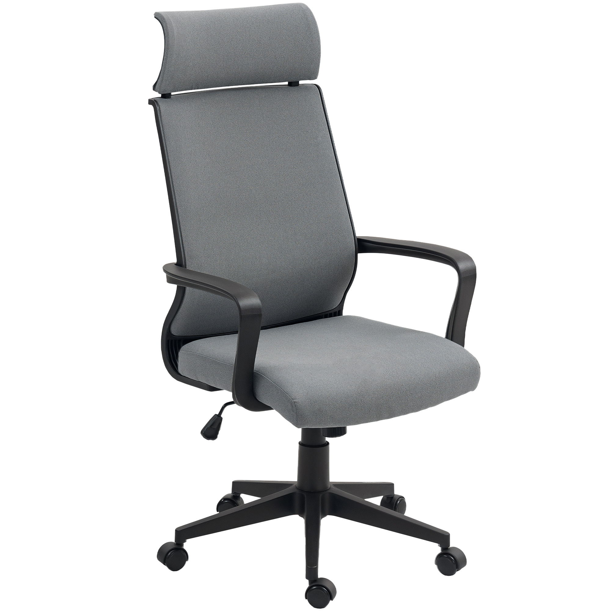 HOMCOM Bürostuhl, Ergonomischer Schreibtischstuhl mit Armlehne, Kopfstütze, Höhenverstellbarer Drehstuhl mit Wippfunktion, Computerstuhl mit Kunstwolle-Optik, Dunkelgrau Aosom