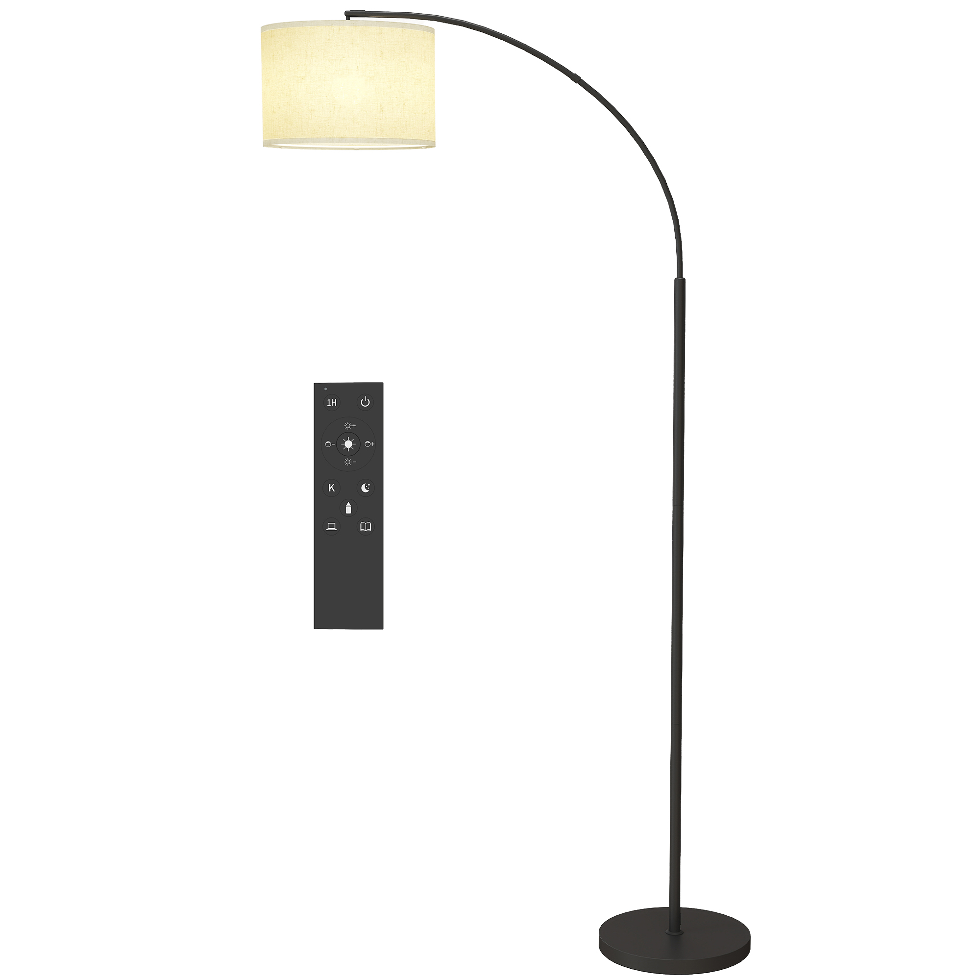 HOMCOM Stehlampe für das Wohnzimmer Dimmbare LED-Stehlampe mit Fernbedienung, verstellbarer Lampenschirm, 11 Farbtemperaturen und 11 Helligkeitsstufen, Timer, Lampe inklusive, 180 cm, Schwarz Aosom