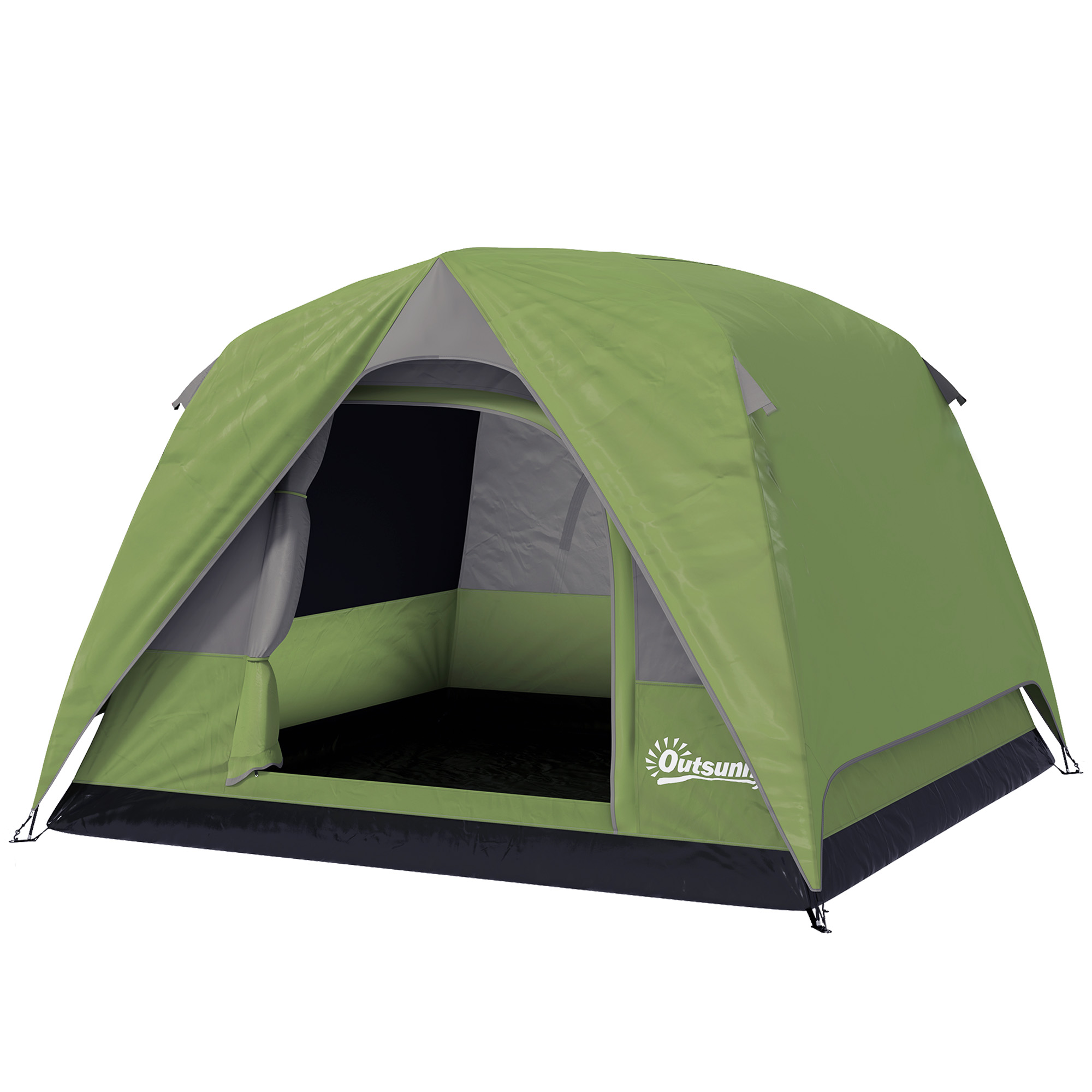 Outsunny Campingzelt 2-4 Personen, Familien-Domzelt wasserdicht, mit Fenstern, Tasche, Tragetasche und Haken, für Picknick, Wandern, Trekking, Camping, Olivgrün   Aosom