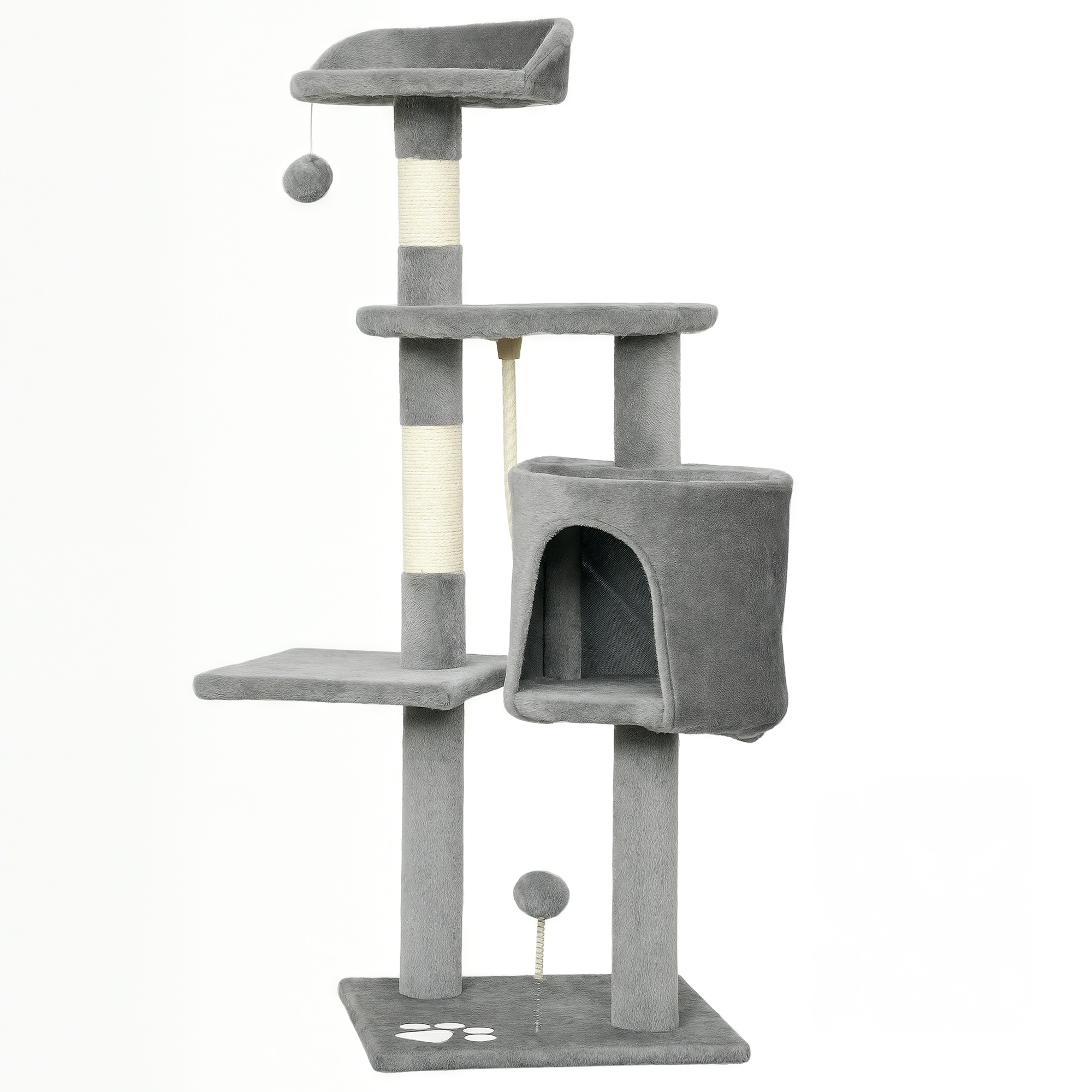 PawHut Katzenbaum multi-equipment Kratzbäume Kratzer Plattformen Höhle Seil Spielzeug 40L x 40B x 114H cm grau   Aosom