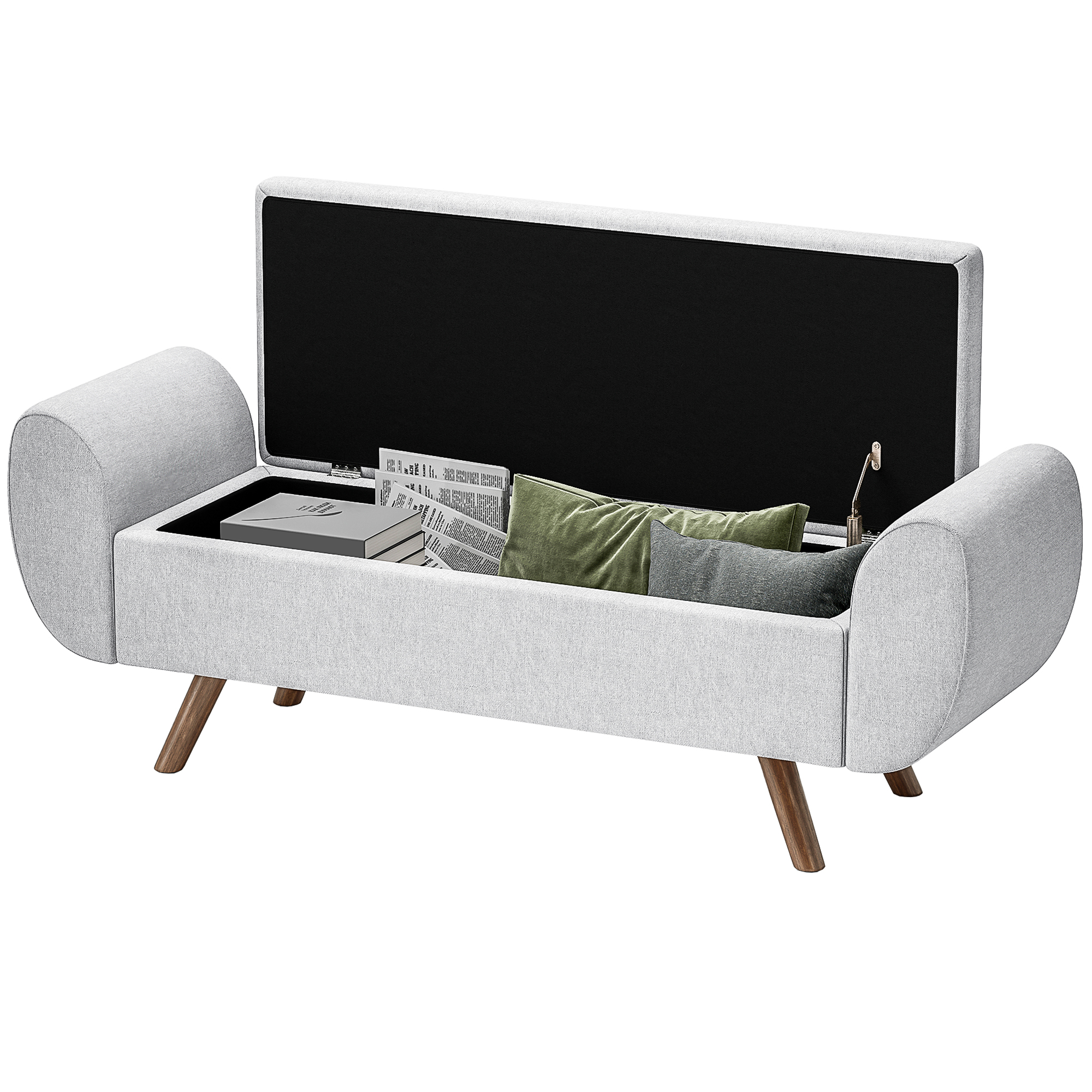 HOMCOM Aufbewahrungsbank 53,8L Pouf Wohnzimmer Bettende Aufbewahrungskiste Hocker mit gepolsterter Sitzfläche aus Leinen und Armlehnen, für Wohnzimmer, Schlafzimmer, Eingangsbereich, 132 x 42 x 50 cm, grau Aosom