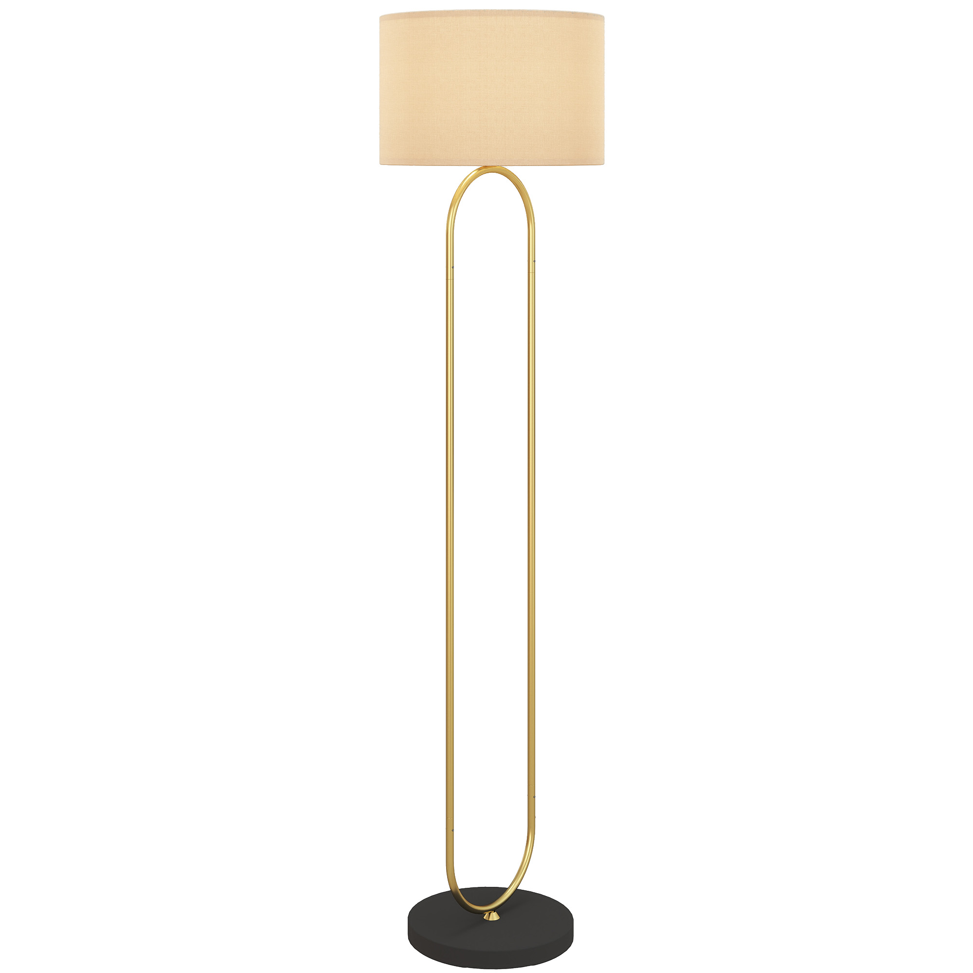 HOMCOM Stehlampe mit Leinenschirm und E27-Fassung, moderner Stil, Stehlampe mit Fußschalter für Wohnzimmer und Schlafzimmer, 156 cm, gold und schwarz Aosom