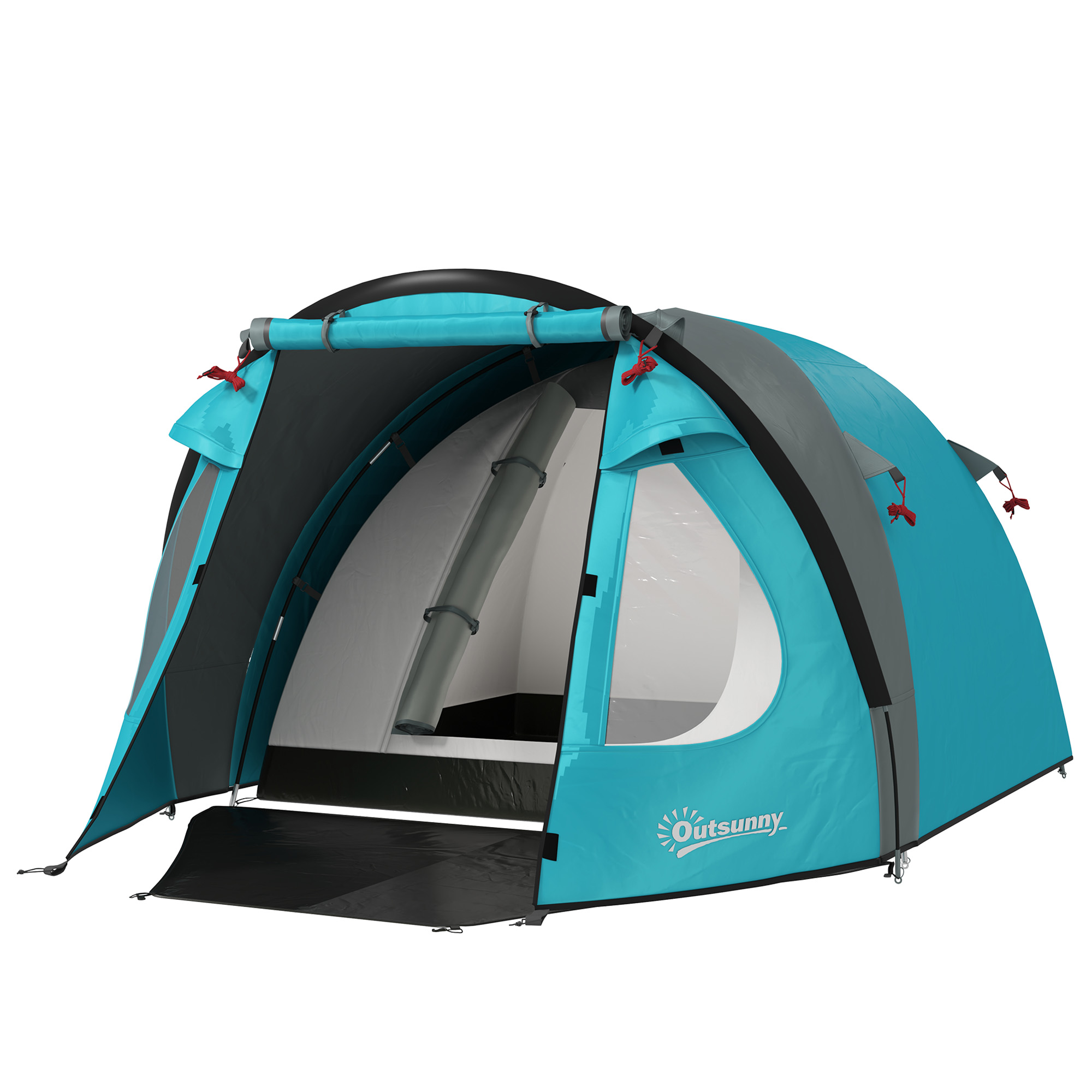Outsunny Camping Zelt 2-4 Personen, familien Dome Zelt wasserdicht, mit Fenstern, Tasche, Tragetasche und Haken, für Picknick, Wandern, Trekking, Camping, Himmelblau   Aosom