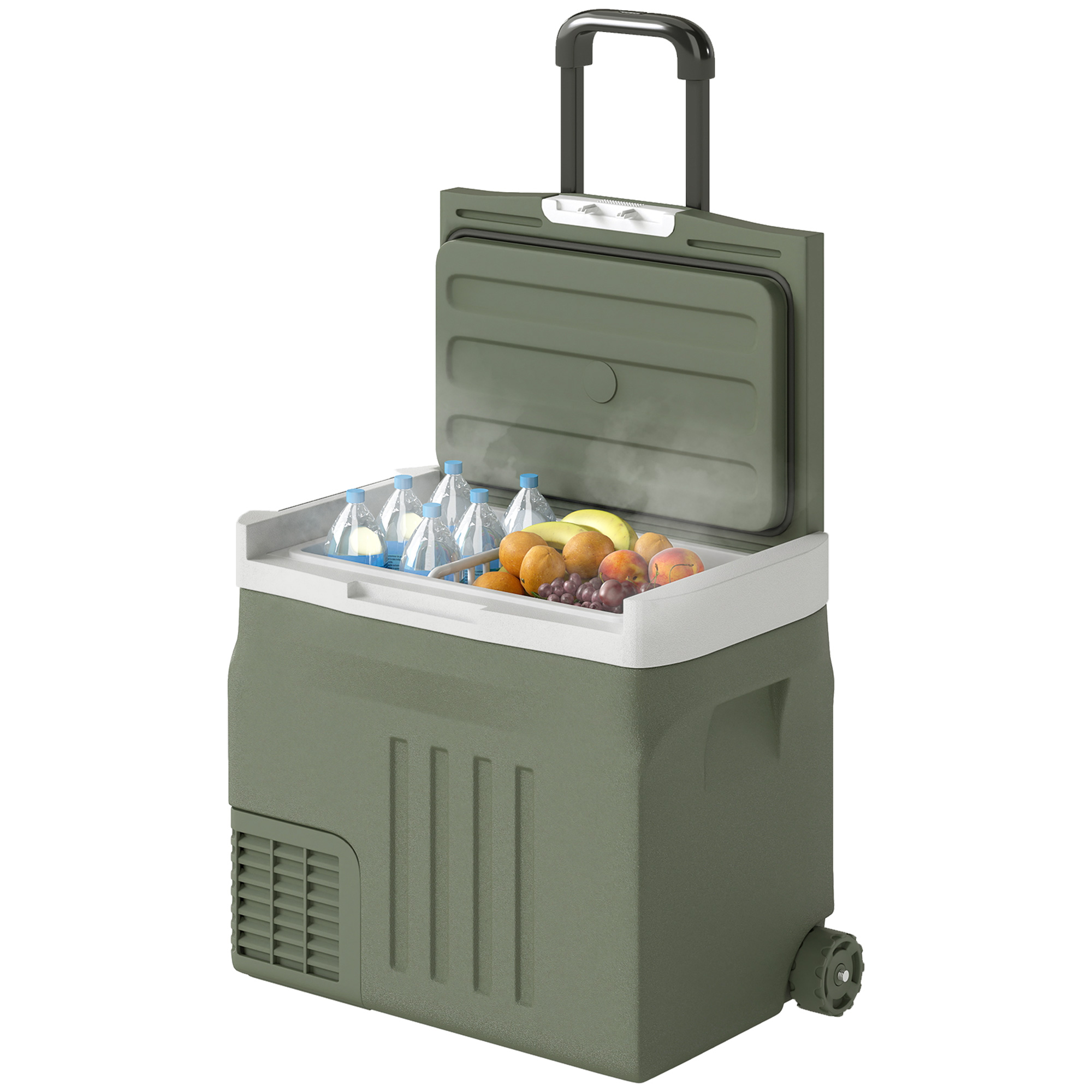 Outsunny Tragbarer elektrischer Kühlschrank 40 L, Auto-Kühlbox tragbarer Gefrierschrank und Kühlschrank 12/24V, mit ECO/MAX-Modi, -20°C bis 20°C, ausziehbarer Griff, für LKW, Camping, Grün   Aosom