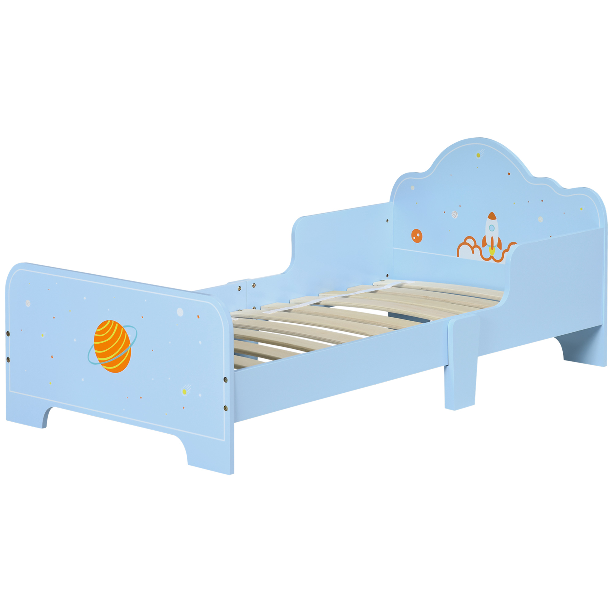 ZONEKIZ Kinderbett mit Anti-Fall-Seiten, Kinderbett Alter 3-6 Jahre mit Weltraum-Motiv, 143x74x59 cm, Blau Aosom