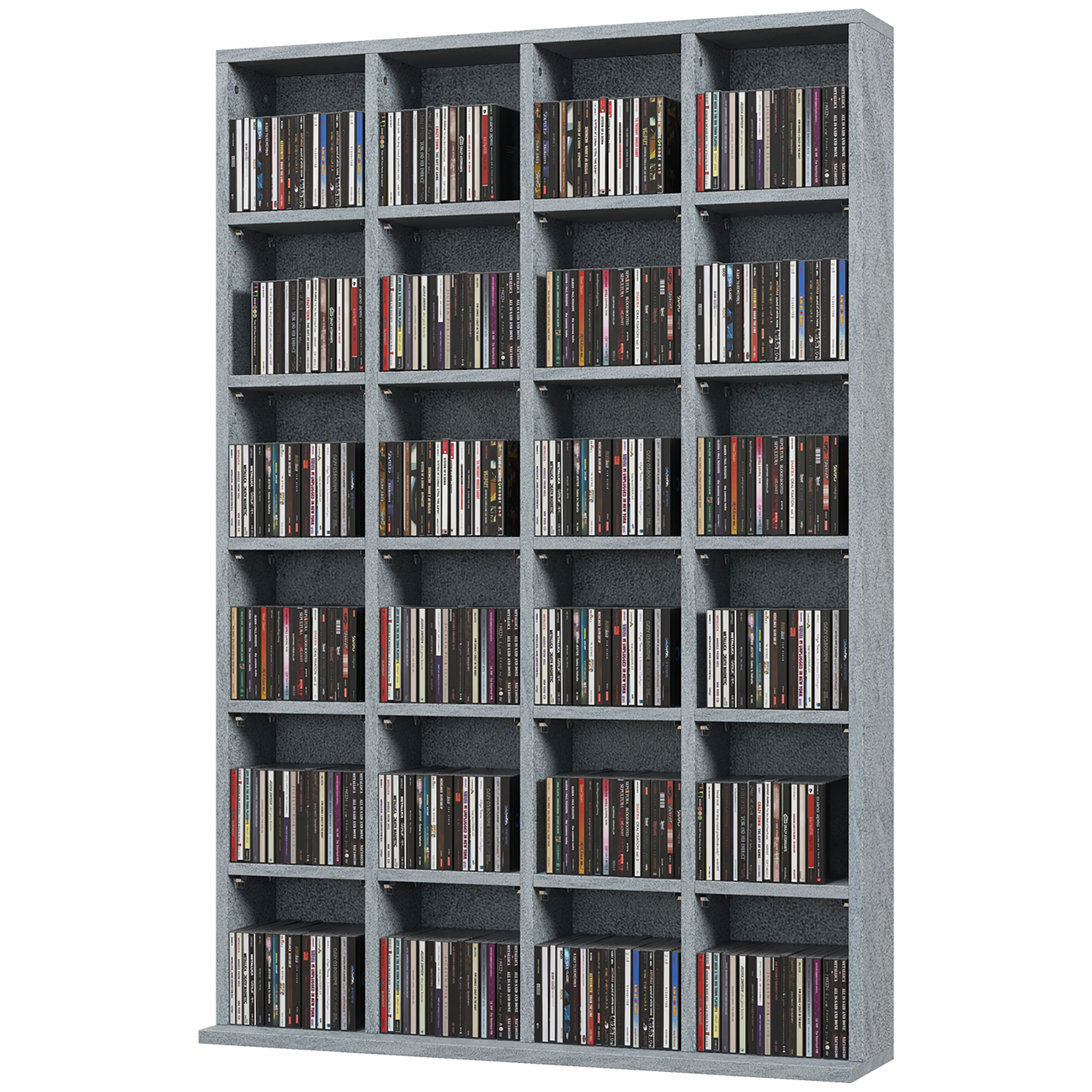 HOMCOM CD- und DVD-Aufbewahrung, Multimedia-Aufbewahrungsmöbel mit 24 Fächern, maximale Kapazität 480 CD/312 DVD, Bücherregal aus Holz mit verstellbaren Regalen, 89 x 20 x 130,5 cm, Grau Aosom