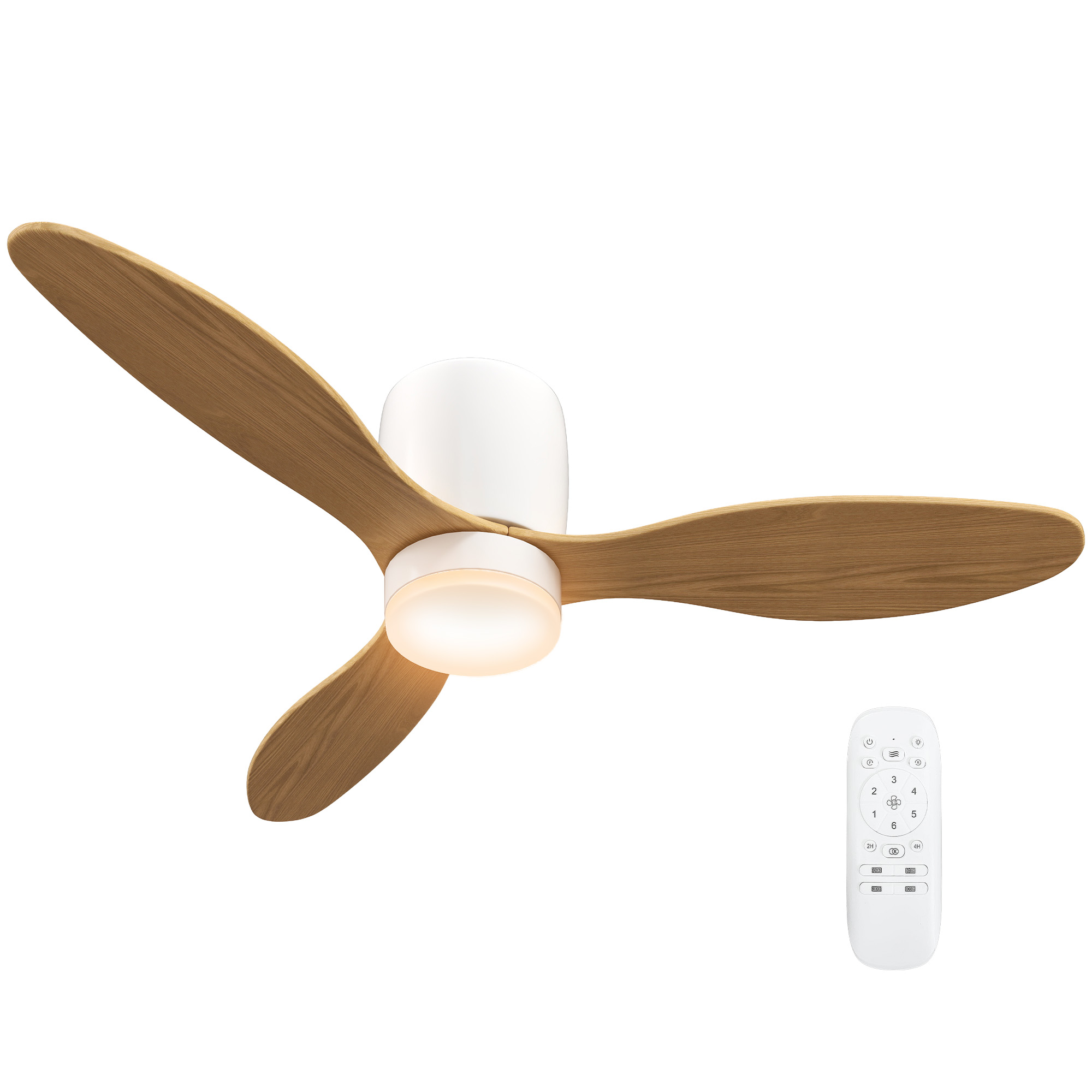 HOMCOM Deckenventilator mit Licht und Fernbedienung 50 W, leiser und umkehrbarer Deckenventilator 115 cm mit 3 Flügeln 6 Geschwindigkeiten Timer einstellbare Helligkeit, für Schlafzimmer Wohnzimmer, Natur Aosom