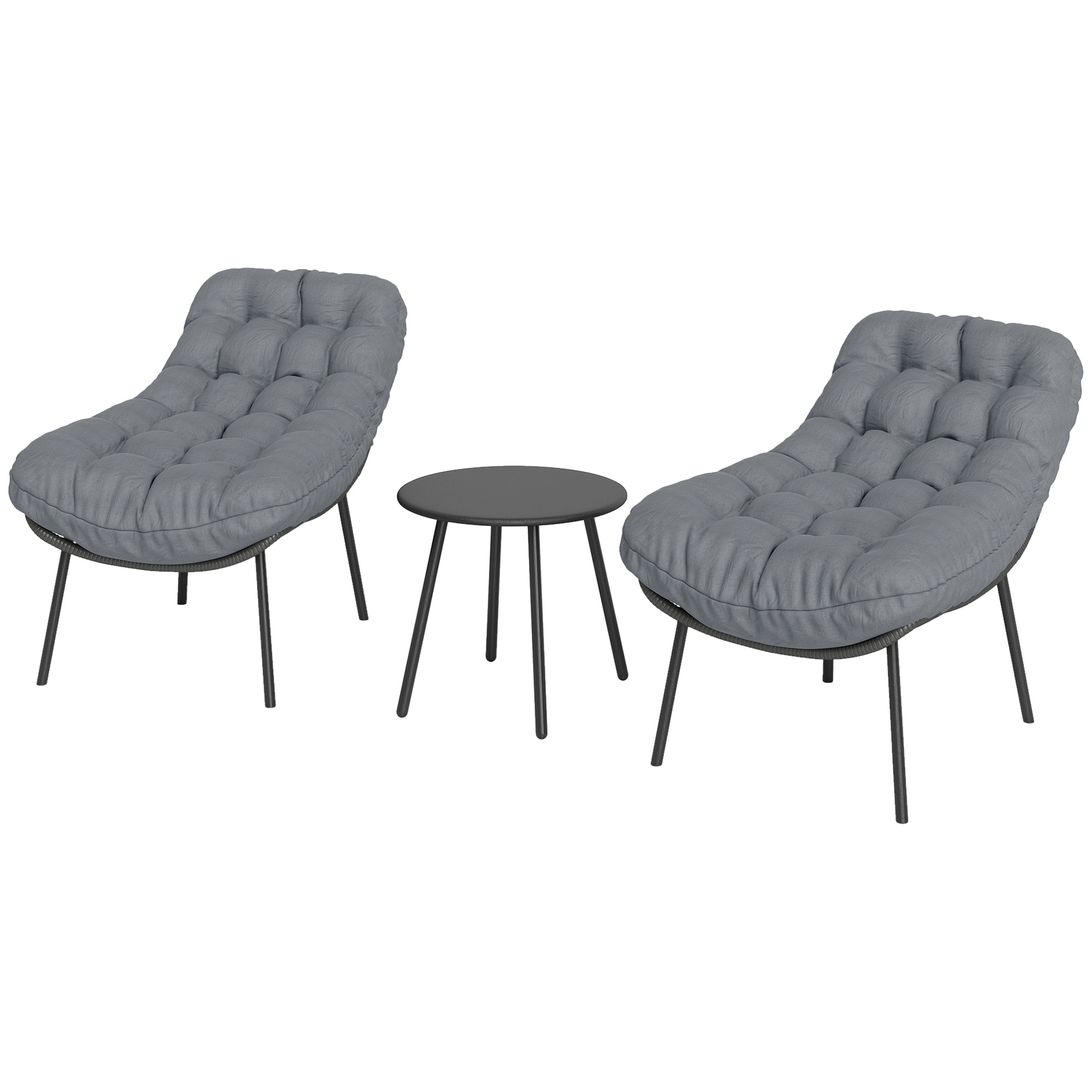 Outsunny Gartenmöbel-Set im Freien aus Polyrattan 2 Personen mit 15 cm dicken Kissen Stahlrahmen für Balkon Terrasse Patio, Grau Aosom