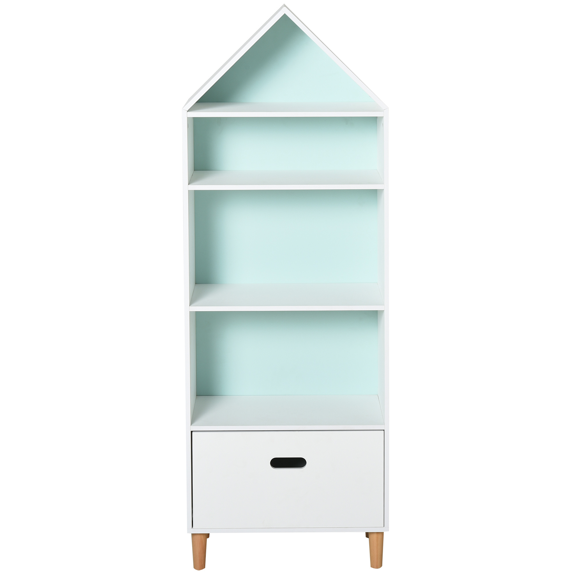 HOMCOM Kinderzimmer Bücherregal Spielzeugregal für Kinder und Jugendliche, 1 Schublade und 4 Regale, Weiß und Blau 50x30x142cm Aosom