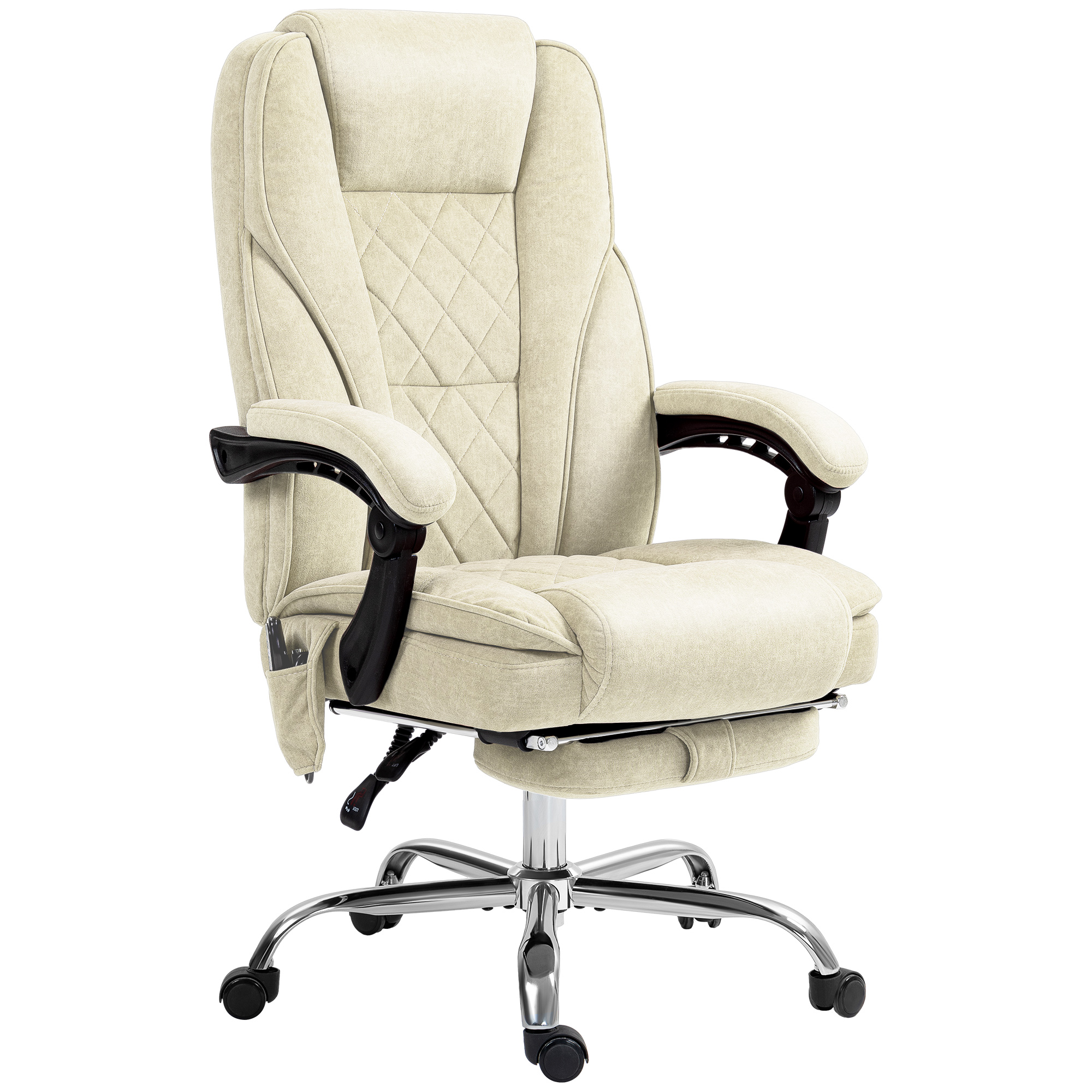 Vinsetto Massagesessel mit Heizung, ergonomischer Bürostuhl mit höhenverstellbarer Rückenlehne, kabelgebundener Fernbedienung, ausziehbare Fußstütze und 360° Schwenkbarkeit in Beige Aosom