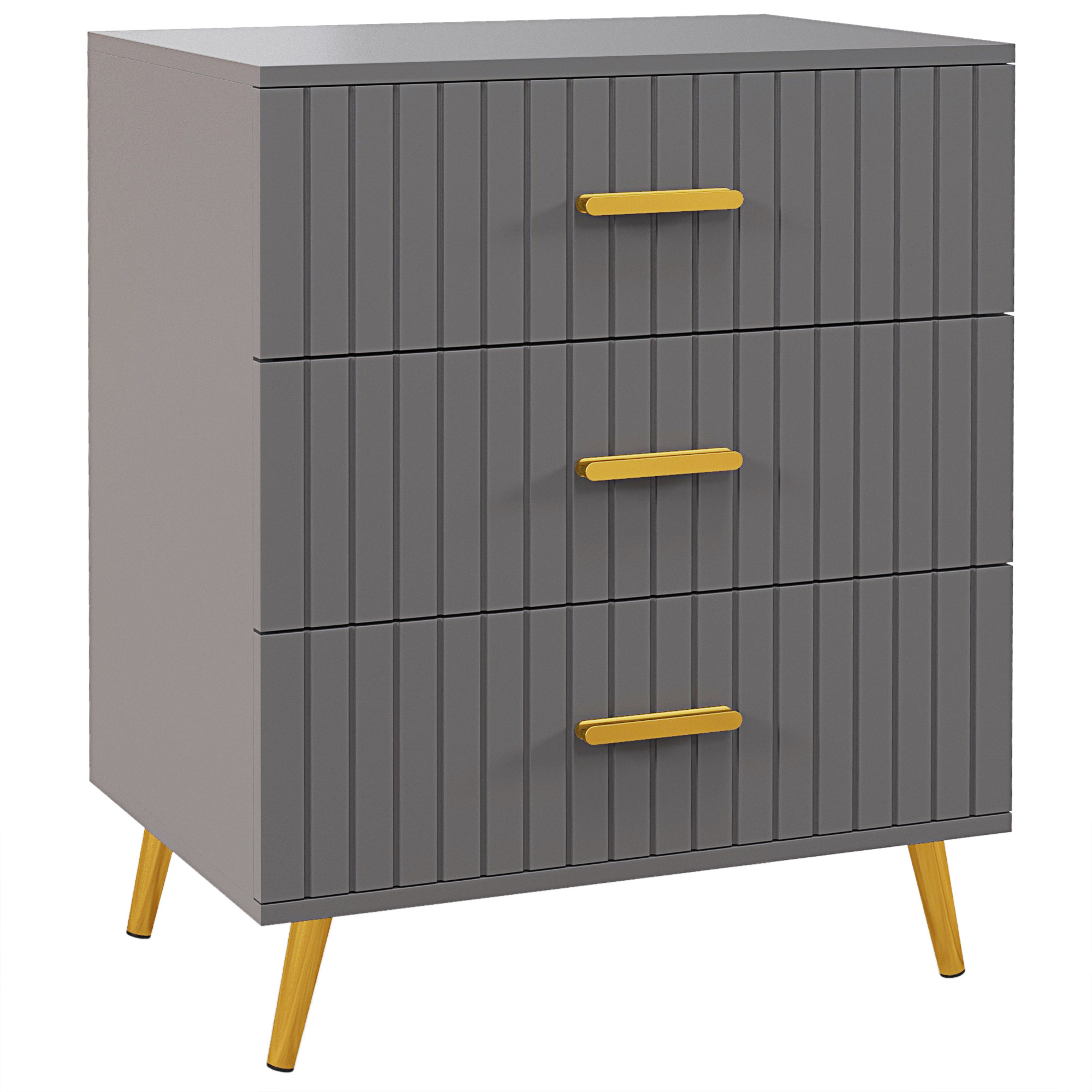 HOMCOM Sideboard 3 Schubladen Modern und Kippsicher, Sideboard aus Holz und Aluminium, 60x40x71,5 cm, Goldtöne und Dunkelgrau   Aosom