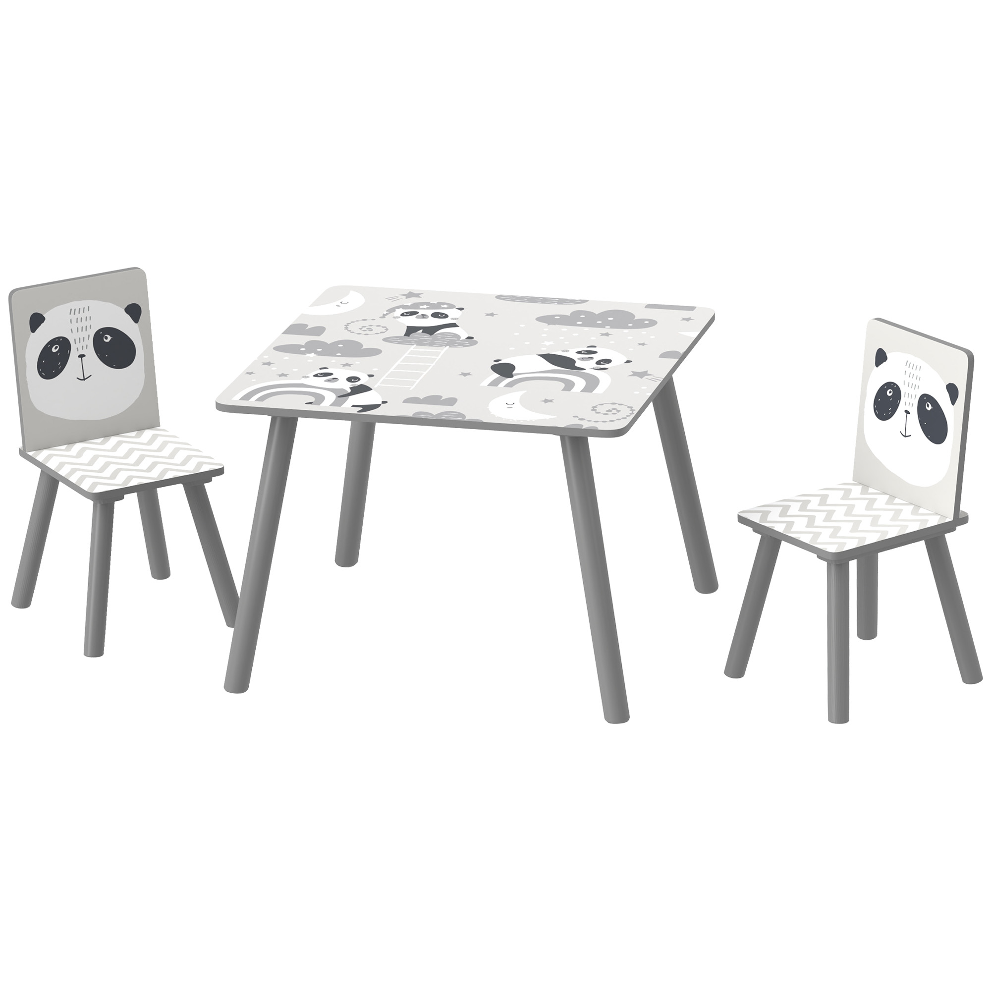ZONEKIZ Set 3 Stück mit Tisch und 2 Stühlen für Kinder von 3-8 Jahren aus MDF und Kiefernholz, Kindertisch und Stühle mit Tiermotiven, Grau Aosom