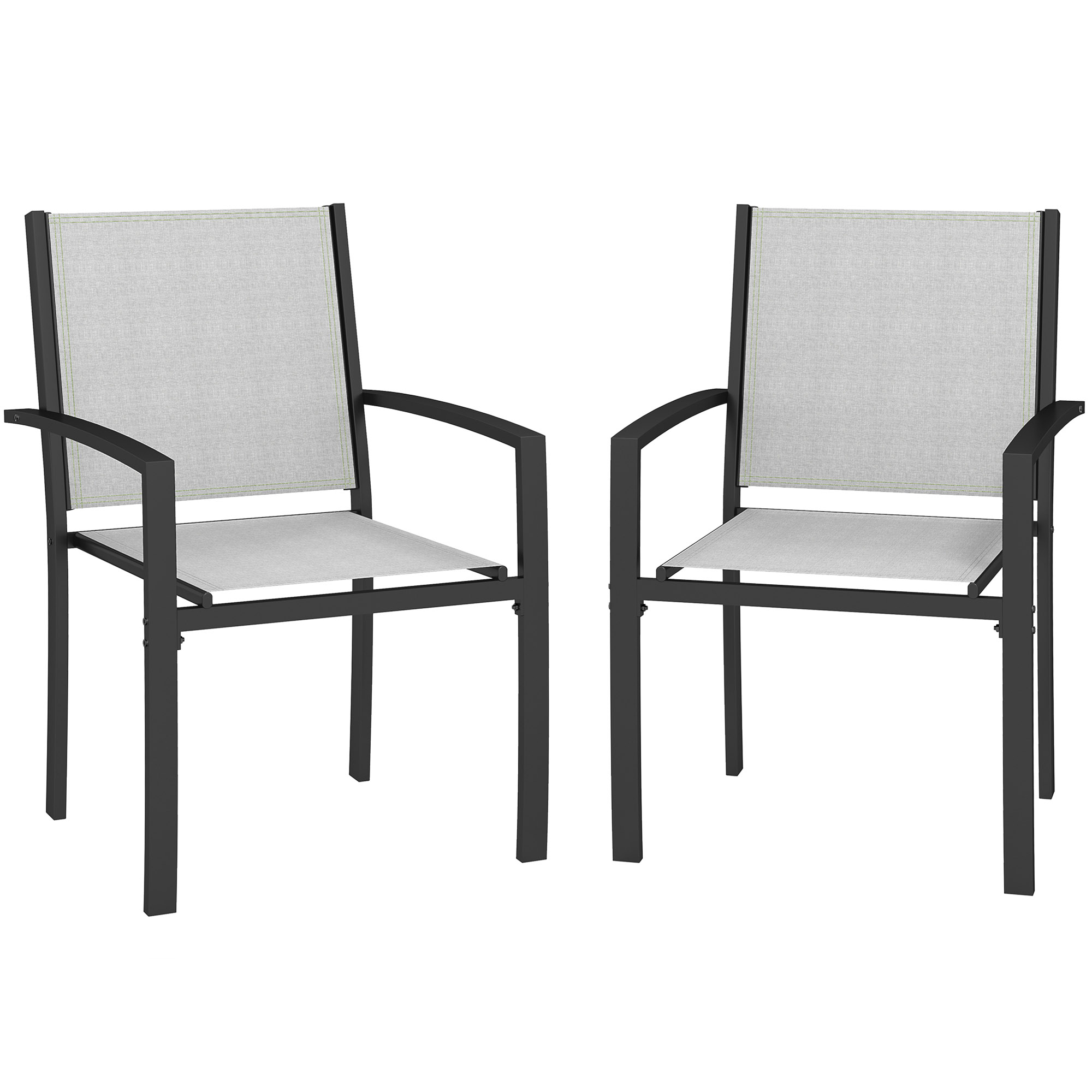Outsunny Set von 2 Stapelstühlen für den Garten, stapelbare Gartenstühle mit Armlehnen, Stahlrahmen für Garten, Pool, Terrasse, Hellgrau Aosom