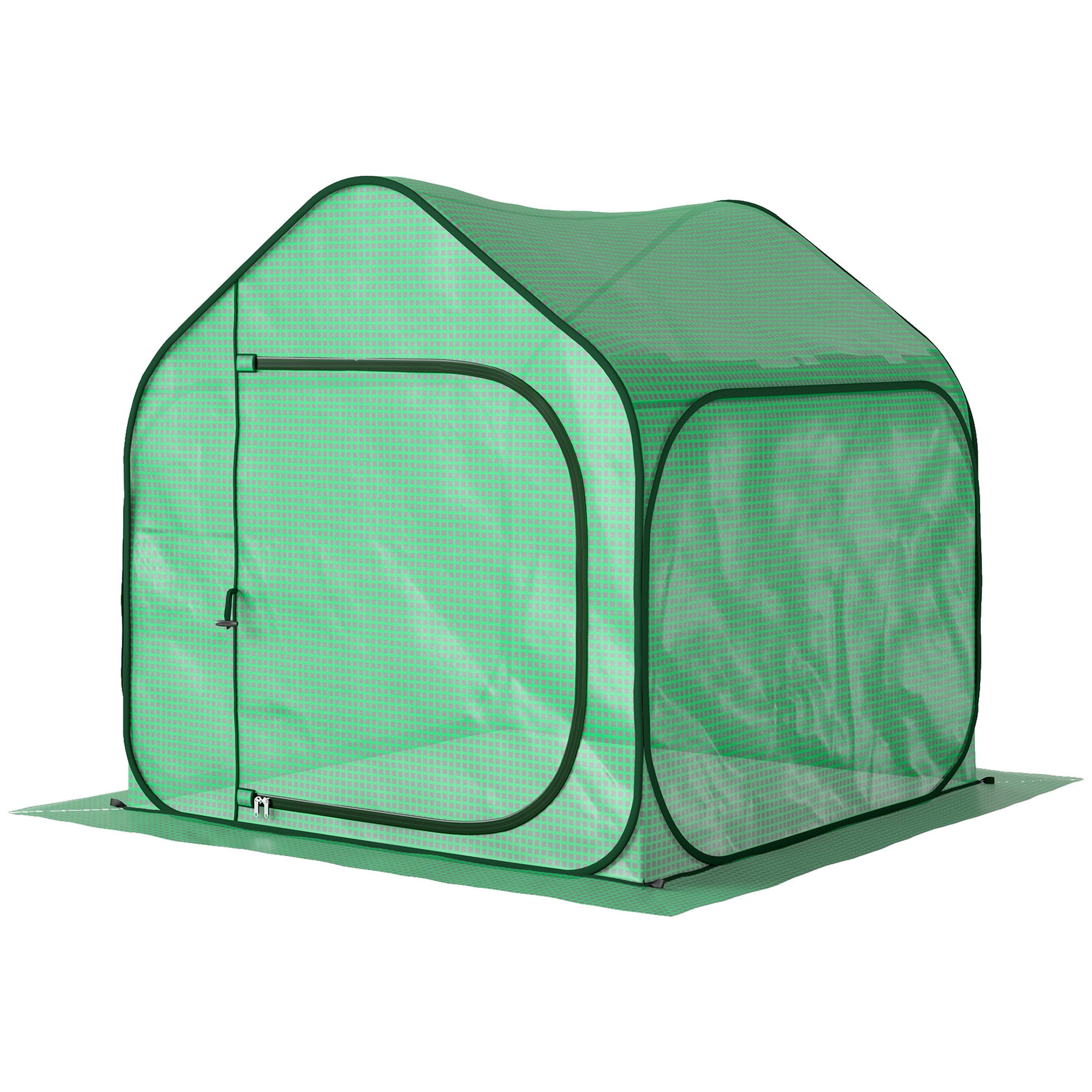 Outsunny Balkon Gewächshaus Pop-up mit Reißverschlusseingang, Faltbares Pflanzengewächshaus aus Stahl und PE 140g/m², Garten-Gewächshaus für Pflanzen, Blumen und Gemüse, 150x148x148 cm, Grün   Aosom