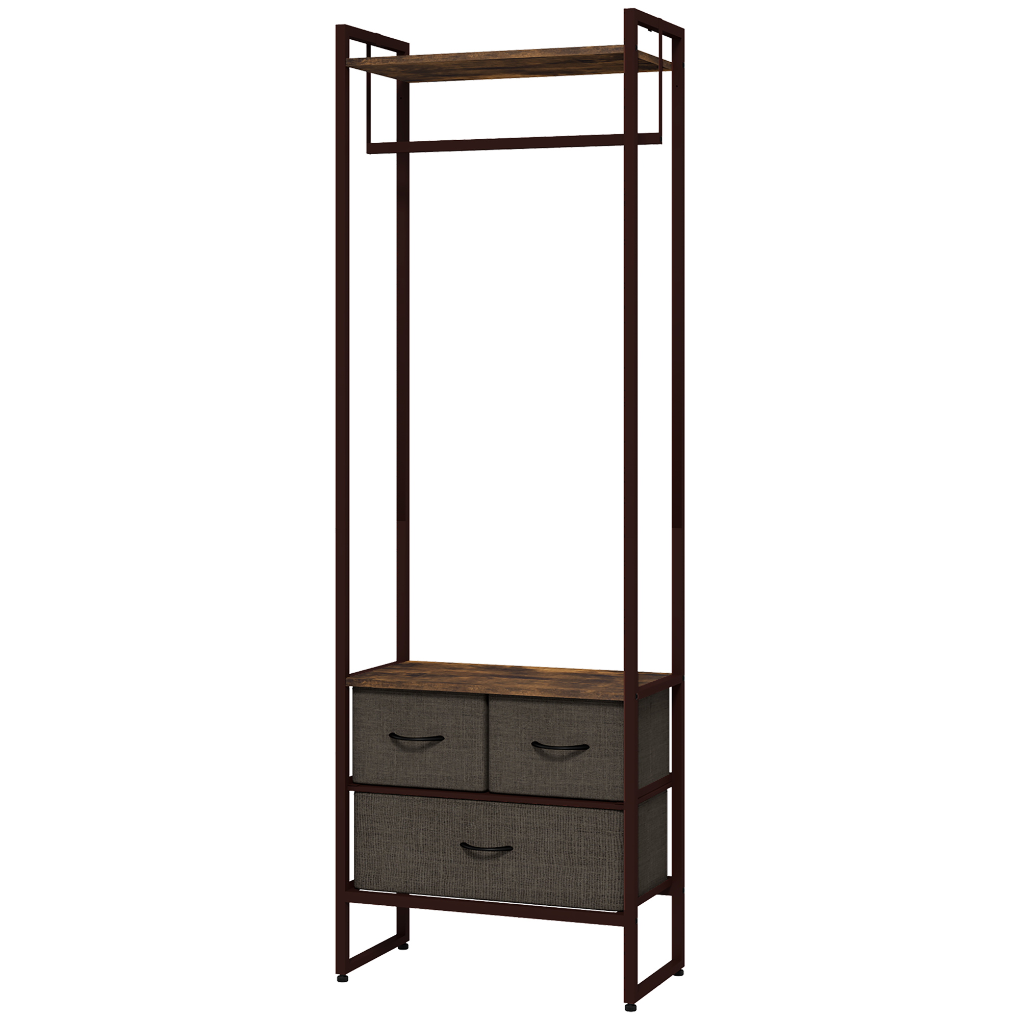 HOMCOM Kleiderständer, Garderobenständer, Kleiderschrank mit 3 Stoffschubladen, Aufbewahrungsregalen und Kleiderstange, für Eingang, Schlafzimmer, 58,5 x 30 x 178 cm, Braun   Aosom