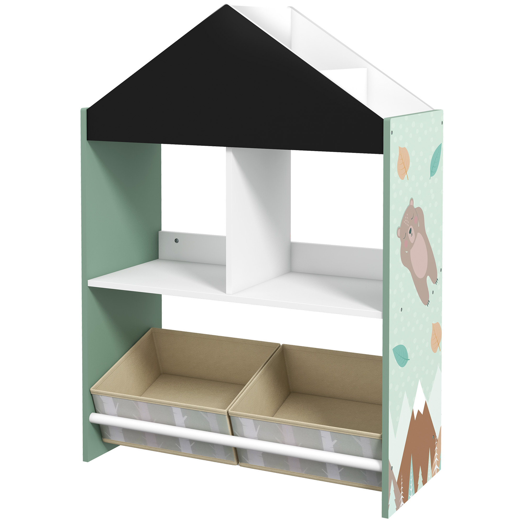 ZONEKIZ Spielzeugregal für Kinder mit Tafel, Kinderzimmermöbel mit herausnehmbaren Schubladen und Regalen, Möbel für Kinderzimmer und Kindergarten, Grün   Aosom