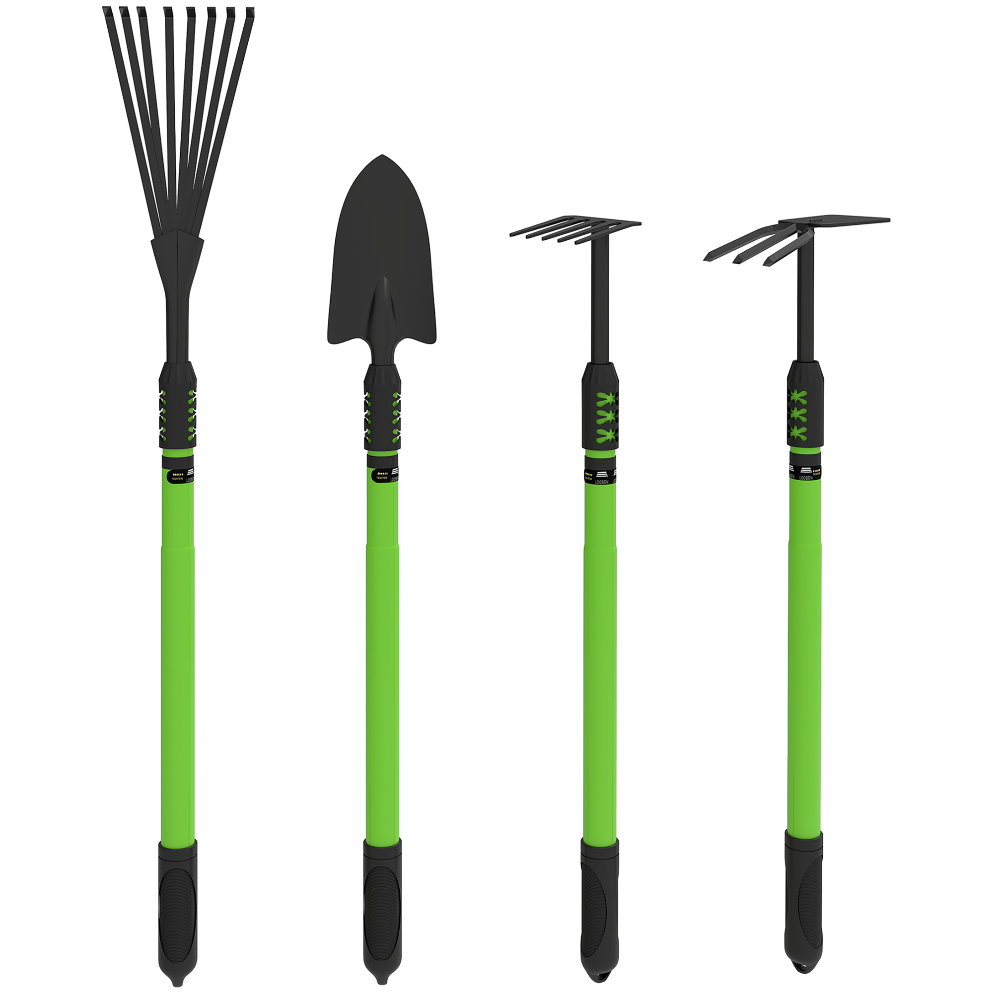 Outsunny Gartenwerkzeug-Set 4 Stück Gartengeräte-Set mit Schaufel Gartenhacke Gartenrechen Laubrechen, ideale Geschenk für Männer und Frauen Aosom